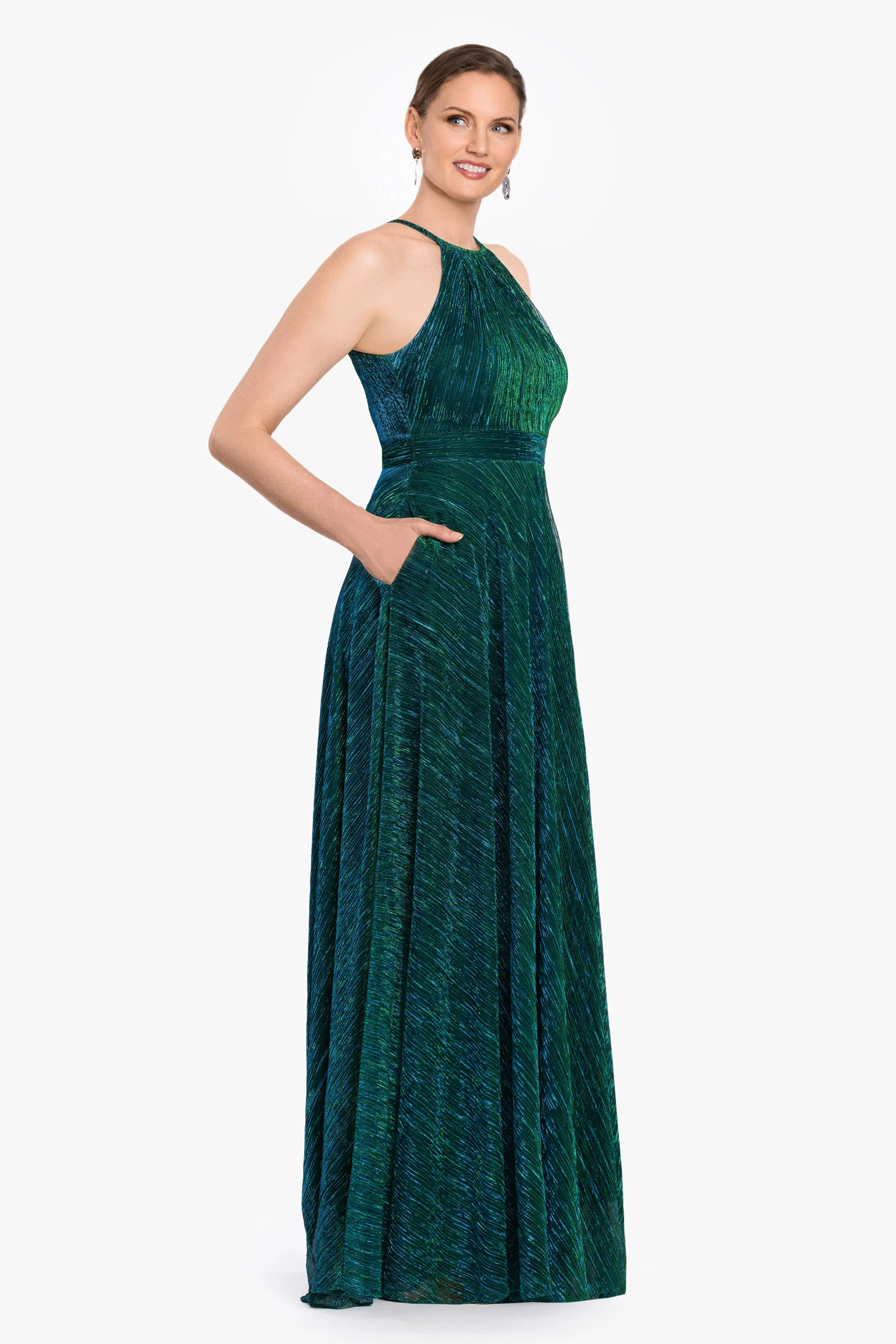 "Ophelia" Metallic Knit Pleated Long Dress sold by Betsy & Adam product image thumbnail 4
