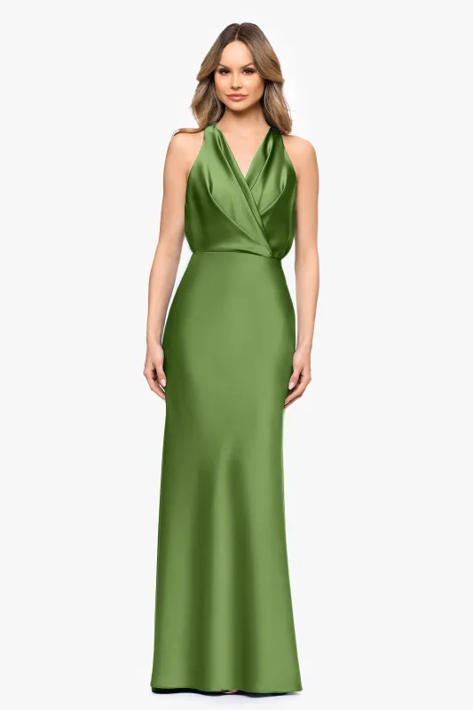 Petite "Zoella" Satin V-Neck Floor Length Dress made by Betsy & Adam