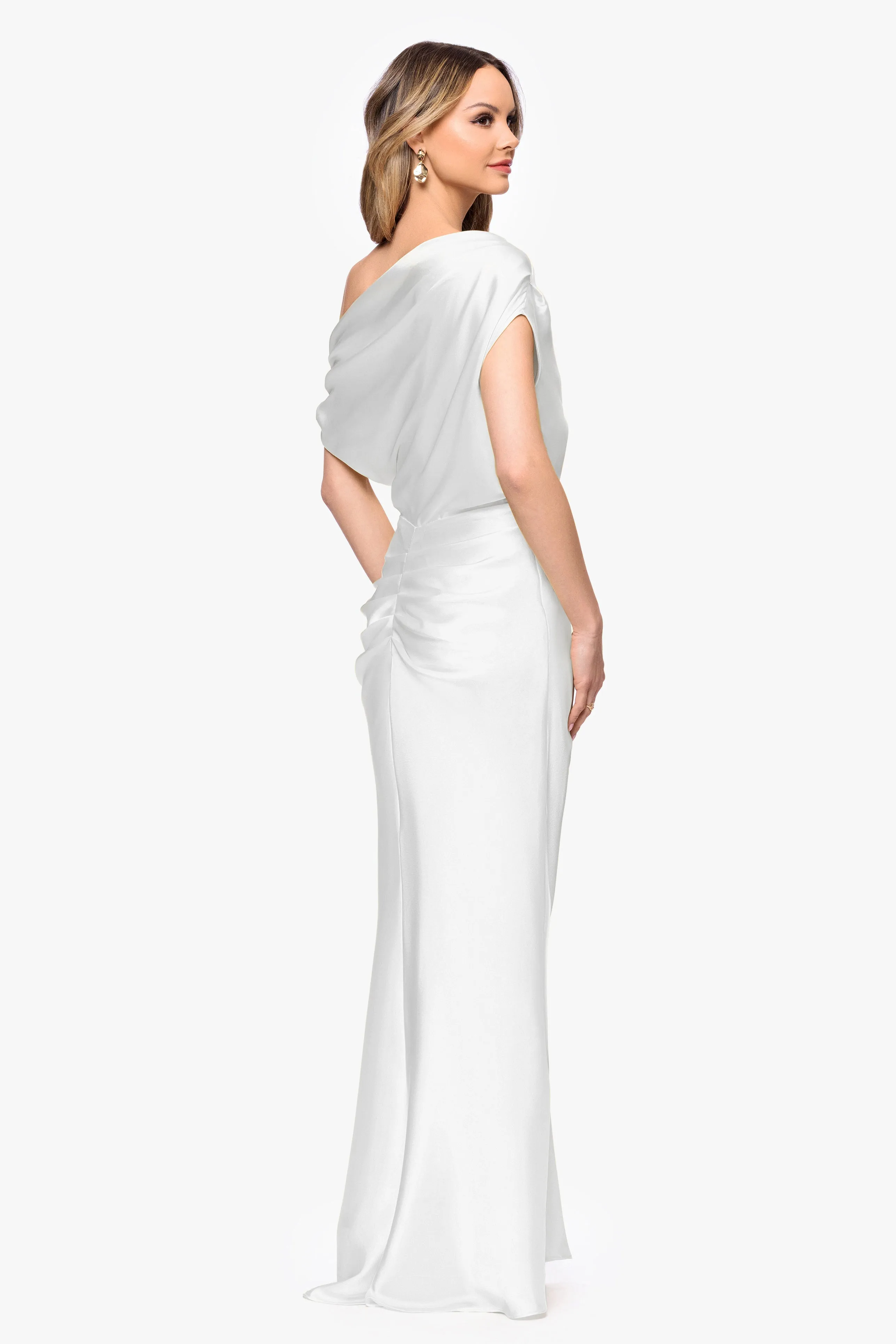 "Sofia" Satin Drop Shoulder Floor Length Dress sold by Betsy & Adam product image thumbnail 3
