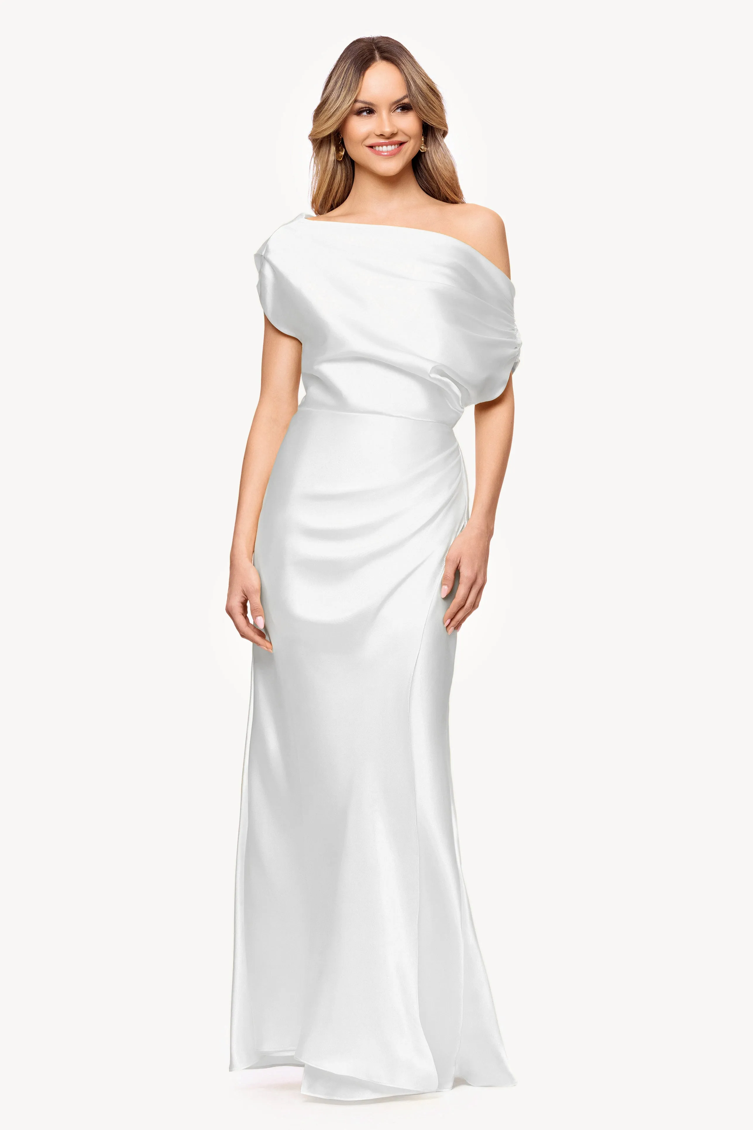 "Sofia" Satin Drop Shoulder Floor Length Dress sold by Betsy & Adam product image thumbnail 5