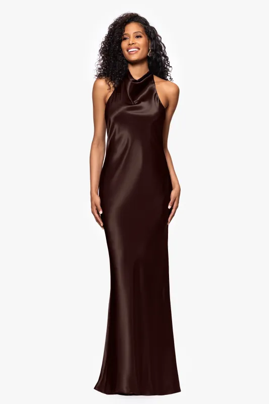 "Shannon" Halter Necktie Floor Length Dress made by Betsy & Adam
