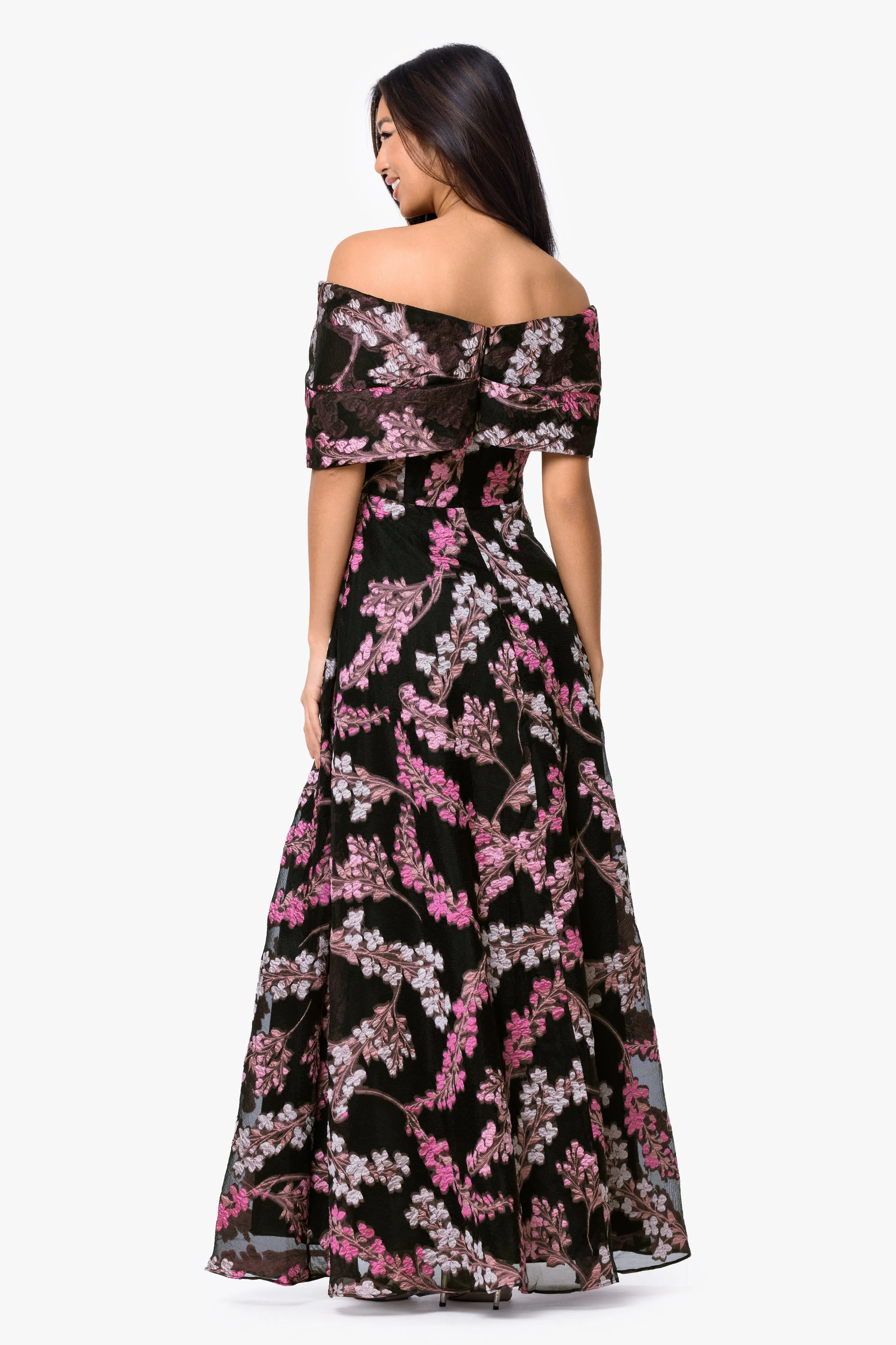 "Amirah" Organza Brocade Off The Shoulder Twist Neck Long Dress sold by Betsy & Adam product image thumbnail 3