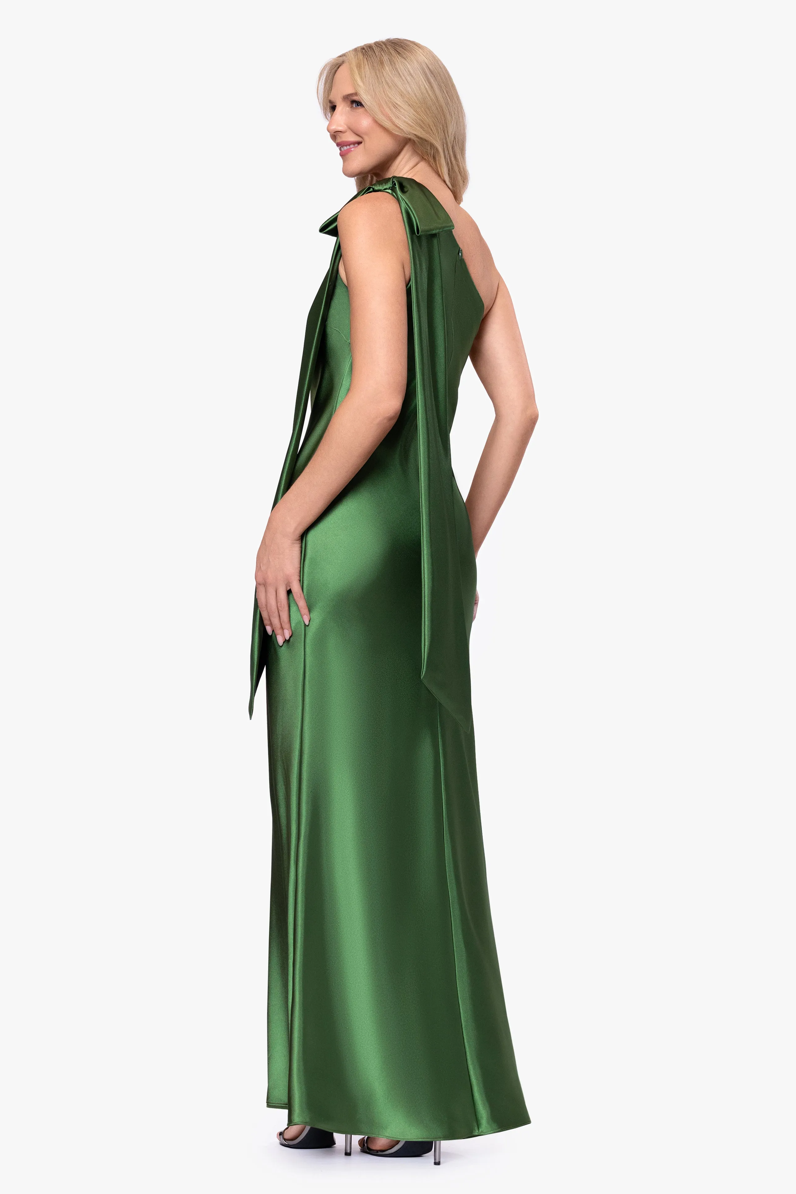 "Dove" Satin One-Shoulder Bow Long Dress sold by Betsy & Adam product image thumbnail 3