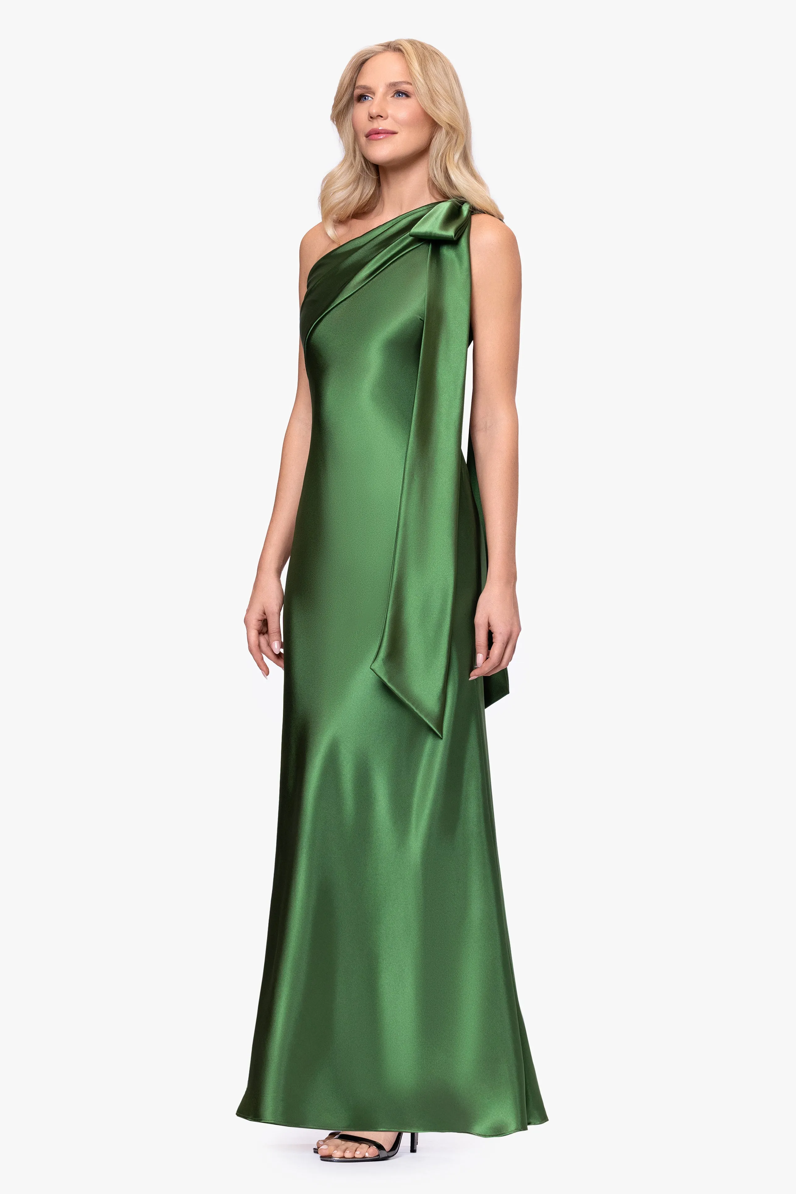 "Dove" Satin One-Shoulder Bow Long Dress sold by Betsy & Adam product image thumbnail 4