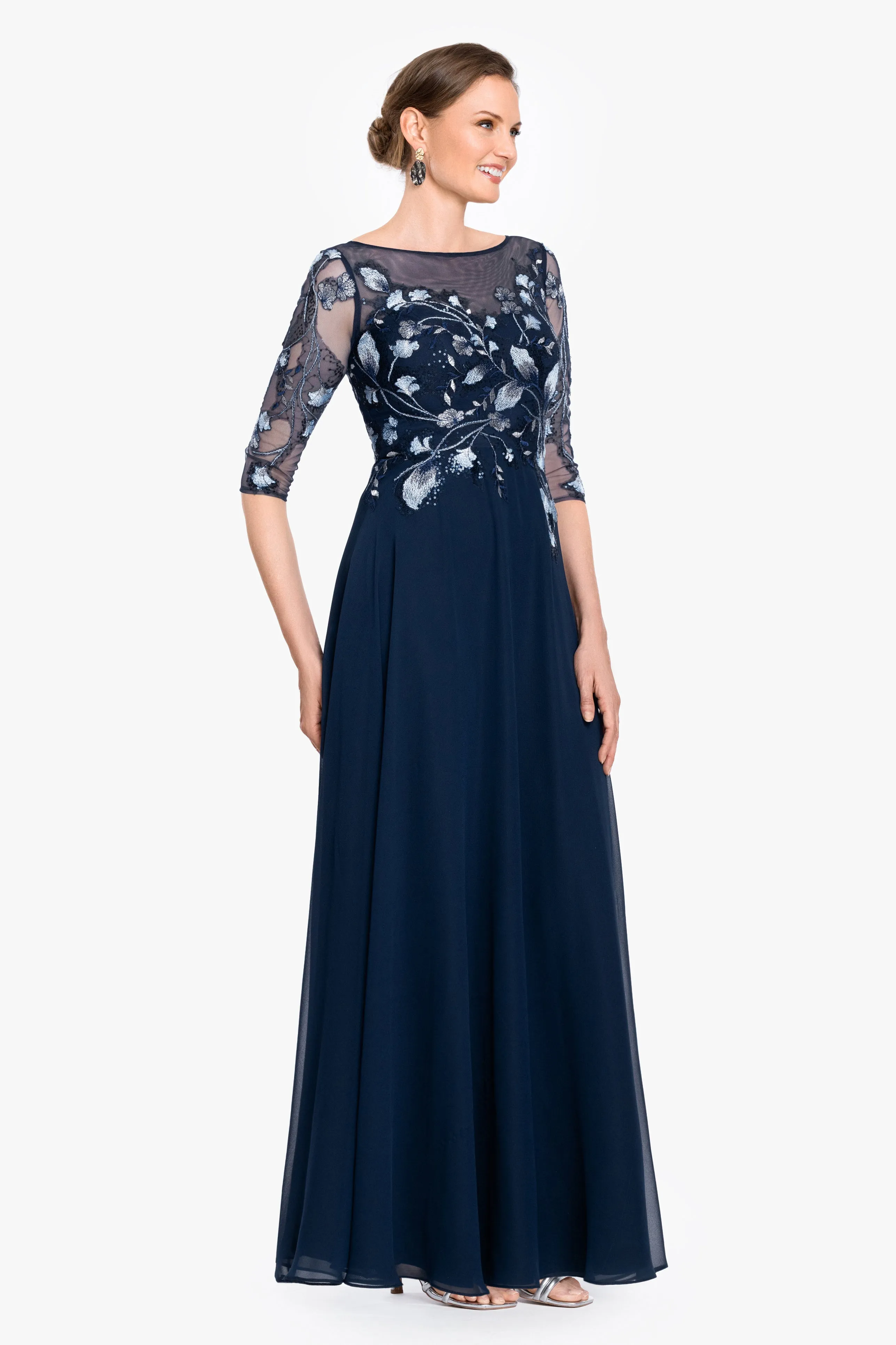 Petite "Isabella" Embroidered Chiffon Long Sleeve Long Dress sold by Betsy & Adam product image thumbnail 4