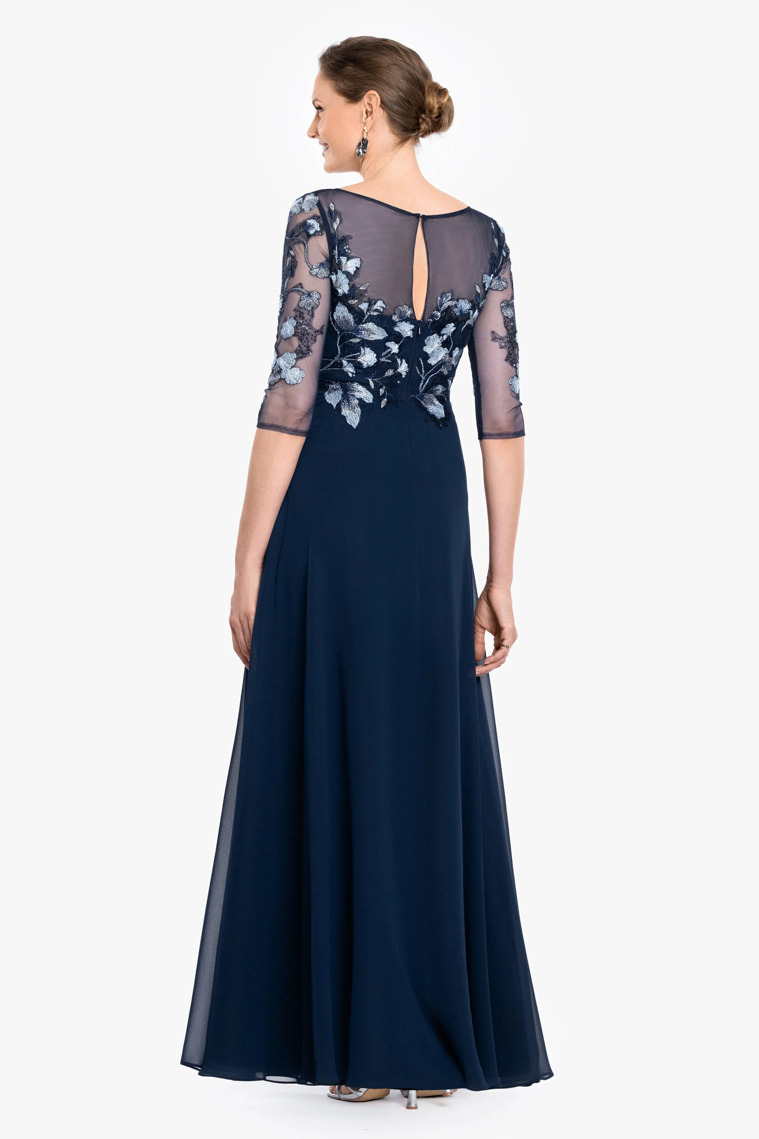 Petite "Isabella" Embroidered Chiffon Long Sleeve Long Dress sold by Betsy & Adam product image thumbnail 3