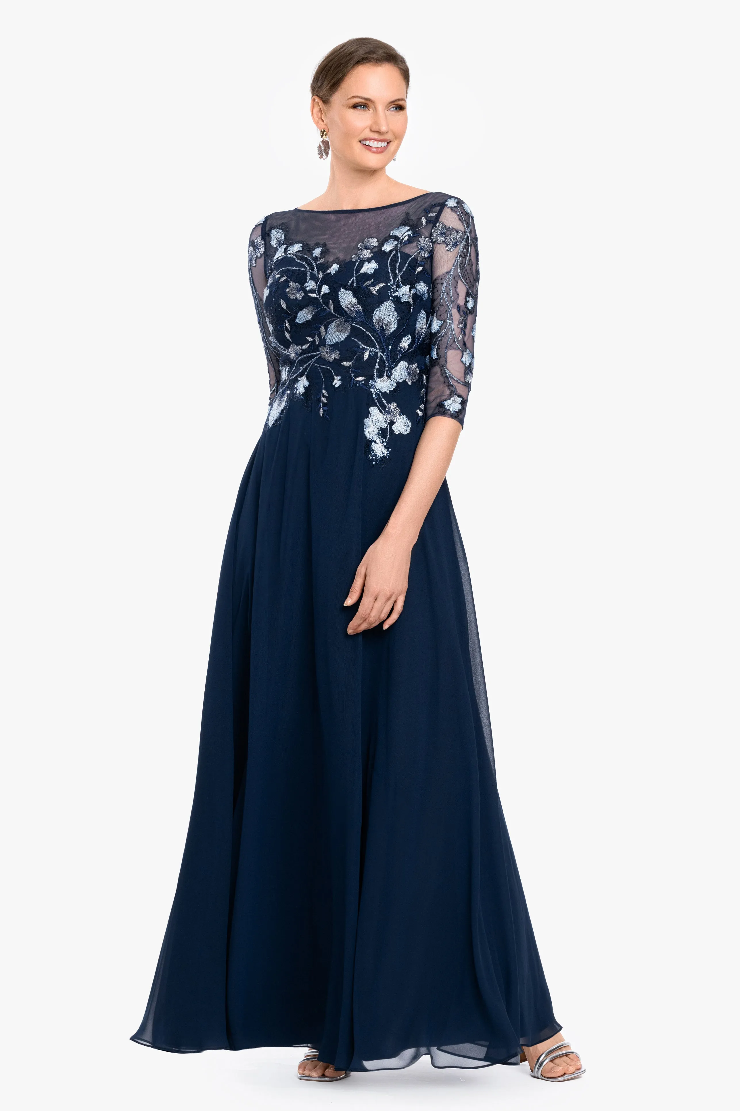Petite "Isabella" Embroidered Chiffon Long Sleeve Long Dress sold by Betsy & Adam product image thumbnail 5