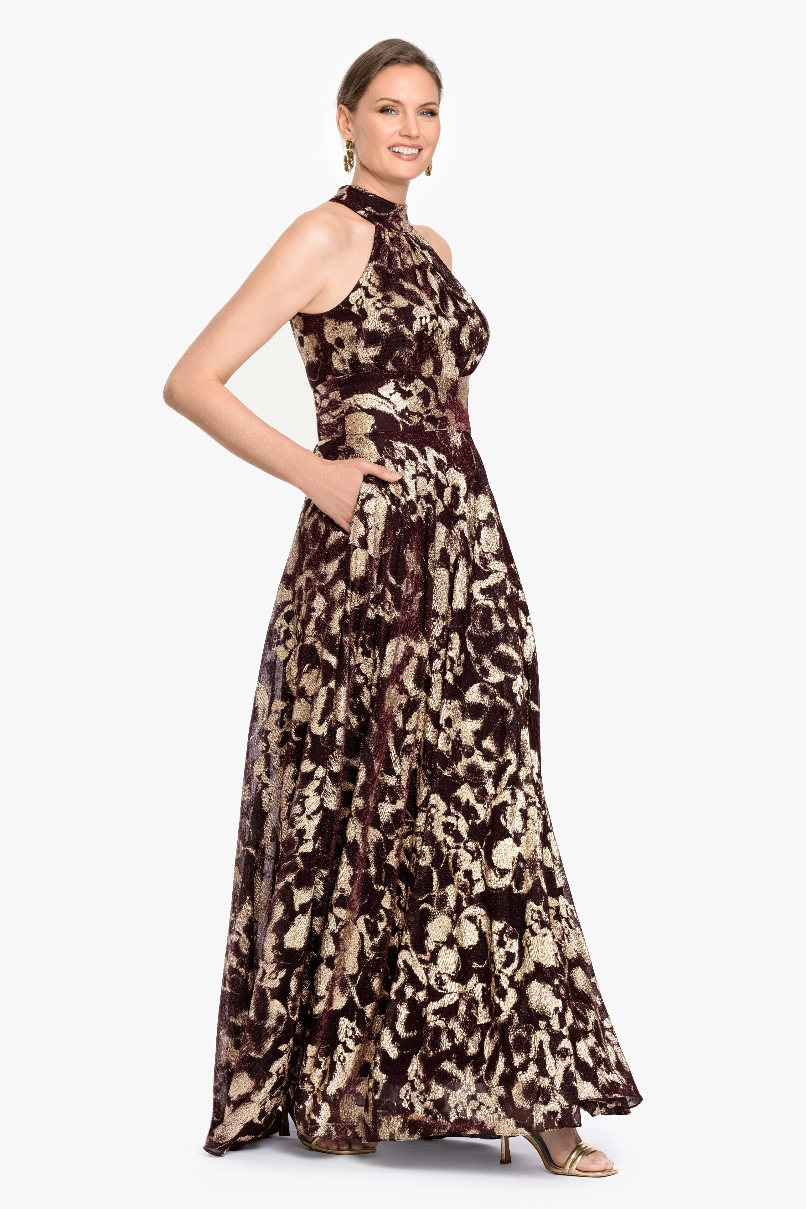 "Alara" Metallic Halter Neck Long Dress sold by Betsy & Adam product image thumbnail 4