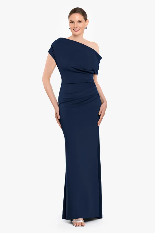 "Lillian" Techno Scuba Rouching Long Dress made by Betsy & Adam