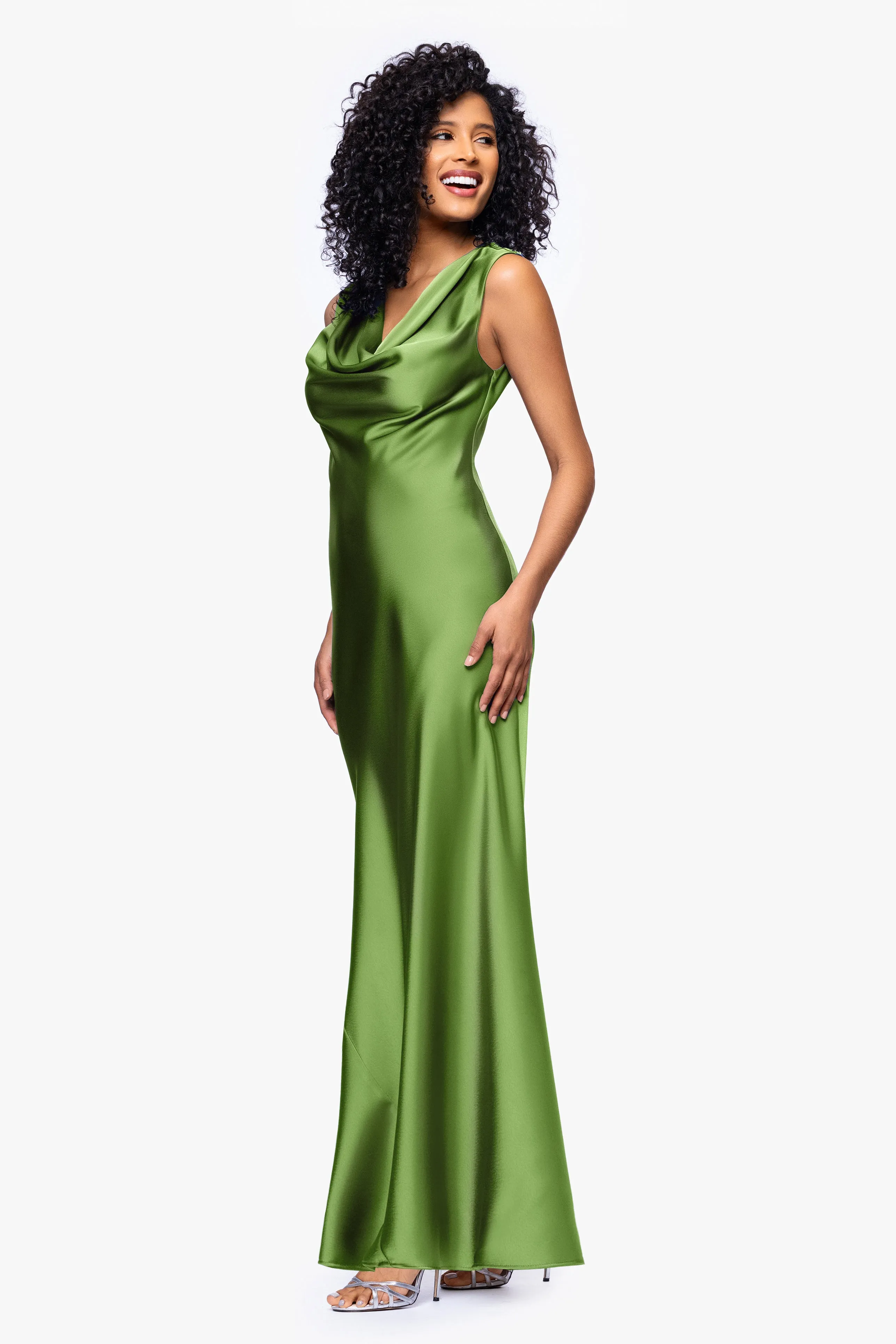 "Amberly" Satin Drape Neck Floor Length Dress sold by Betsy & Adam product image thumbnail 4