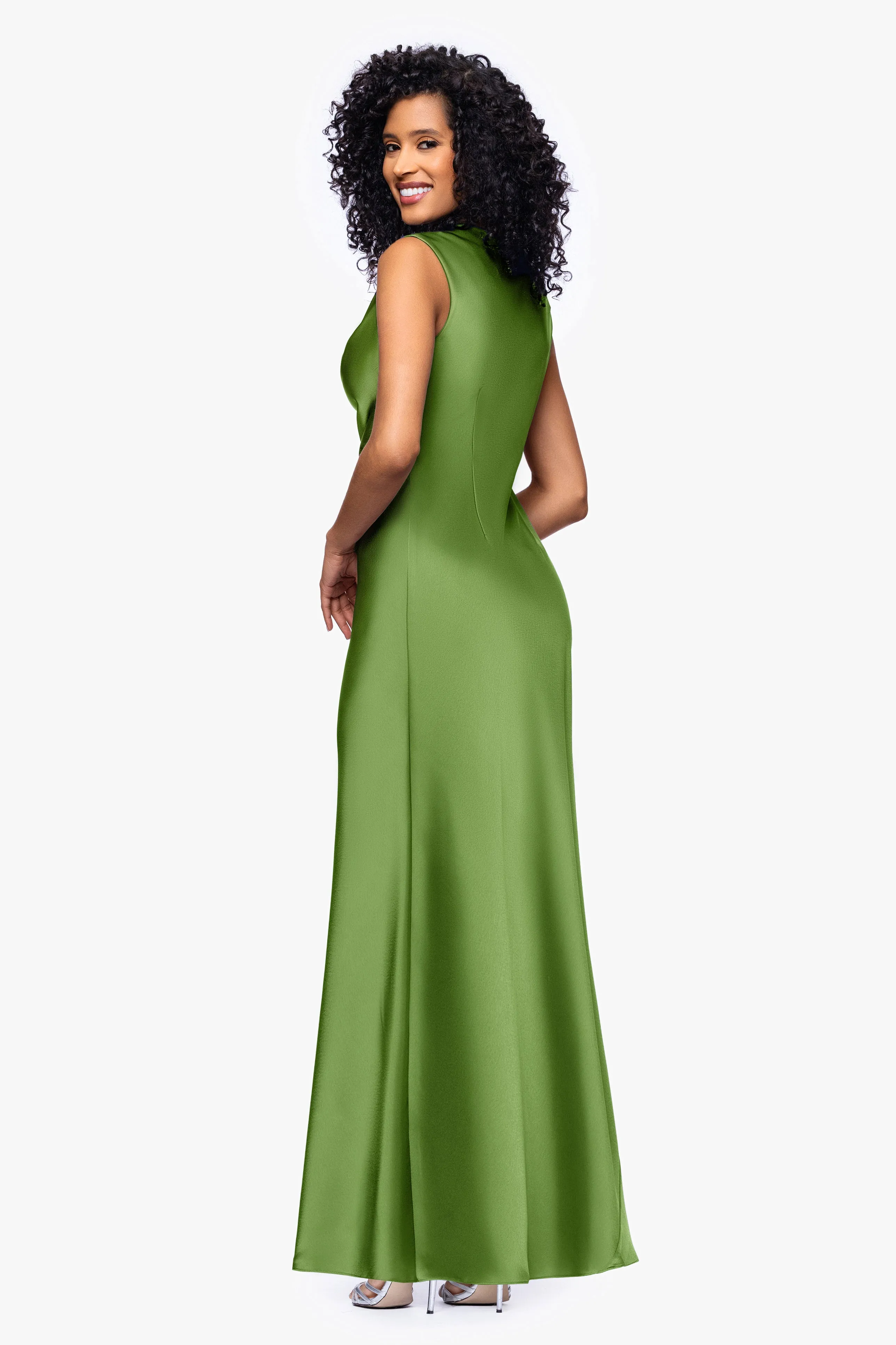 "Amberly" Satin Drape Neck Floor Length Dress sold by Betsy & Adam product image thumbnail 3