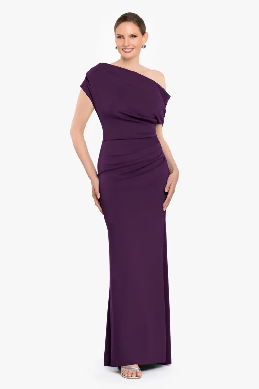 "Lillian" Techno Scuba Rouching Long Dress made by Betsy & Adam