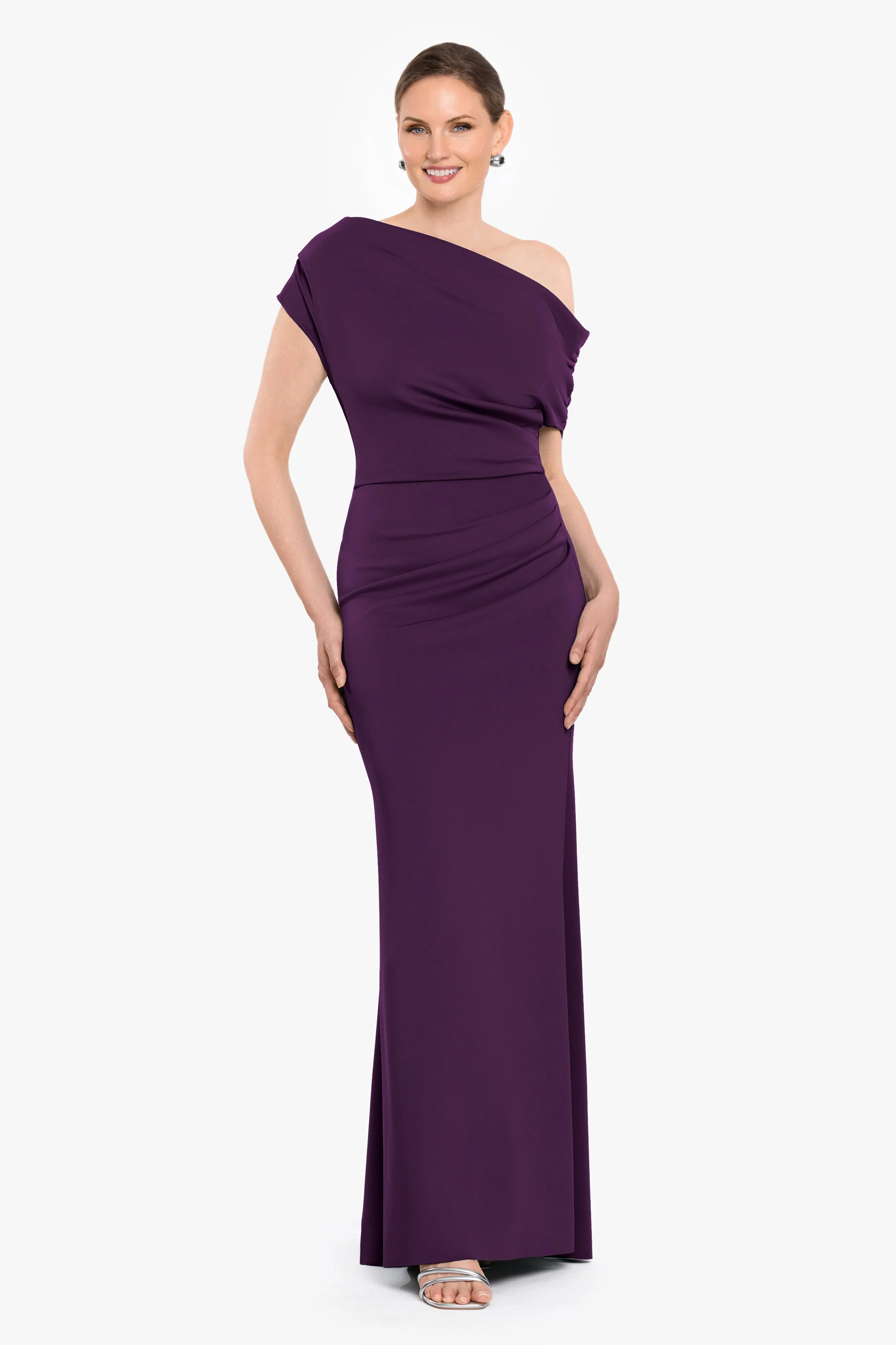 "Lillian" Techno Scuba Rouching Long Dress sold by Betsy & Adam