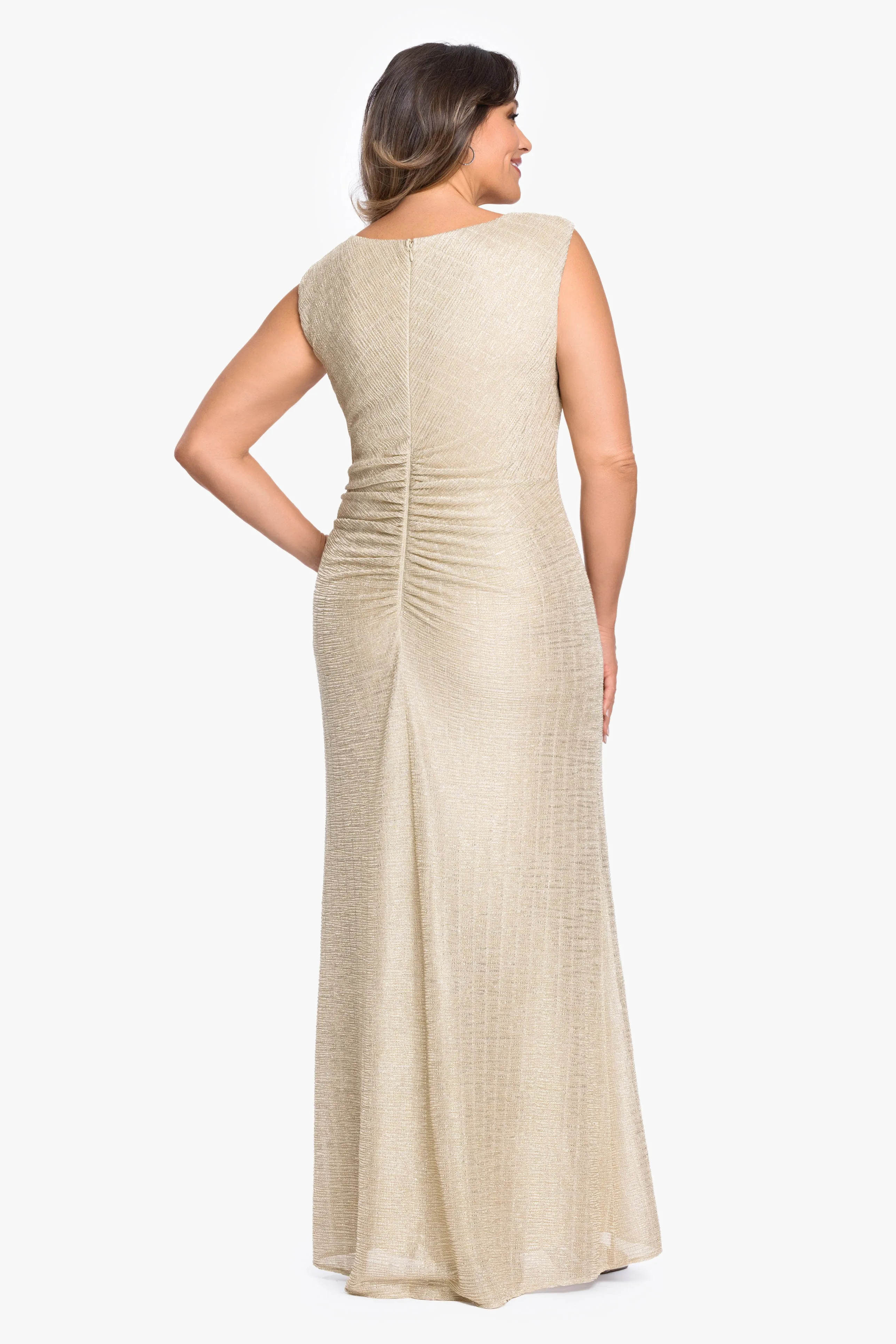 Plus "Katrina" Metallic Crinkle Rouched Slit Long Dress sold by Betsy & Adam product image thumbnail 3