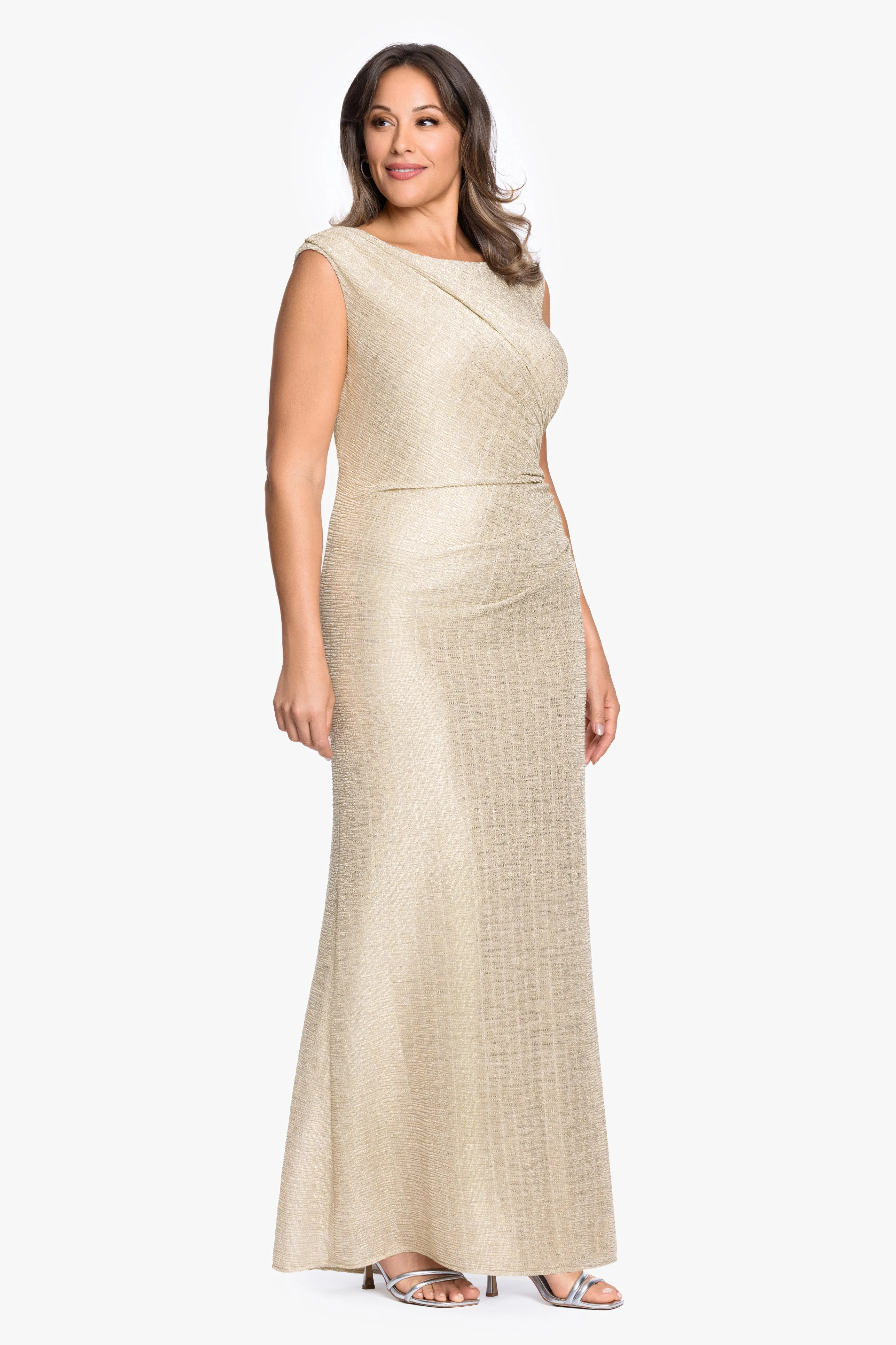 Plus "Katrina" Metallic Crinkle Rouched Slit Long Dress sold by Betsy & Adam product image thumbnail 4