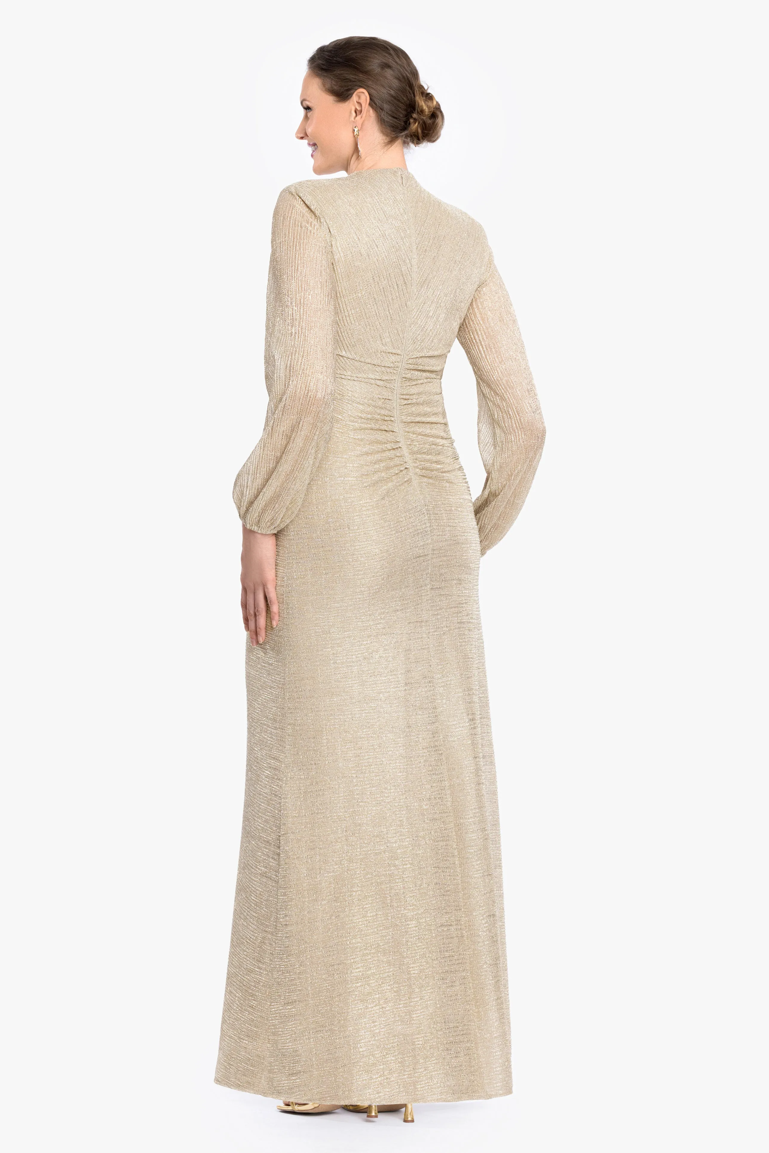 Petite "Jayline" Crinkle Metallic Long Sleeve Floor Length Dress sold by Betsy & Adam product image thumbnail 3