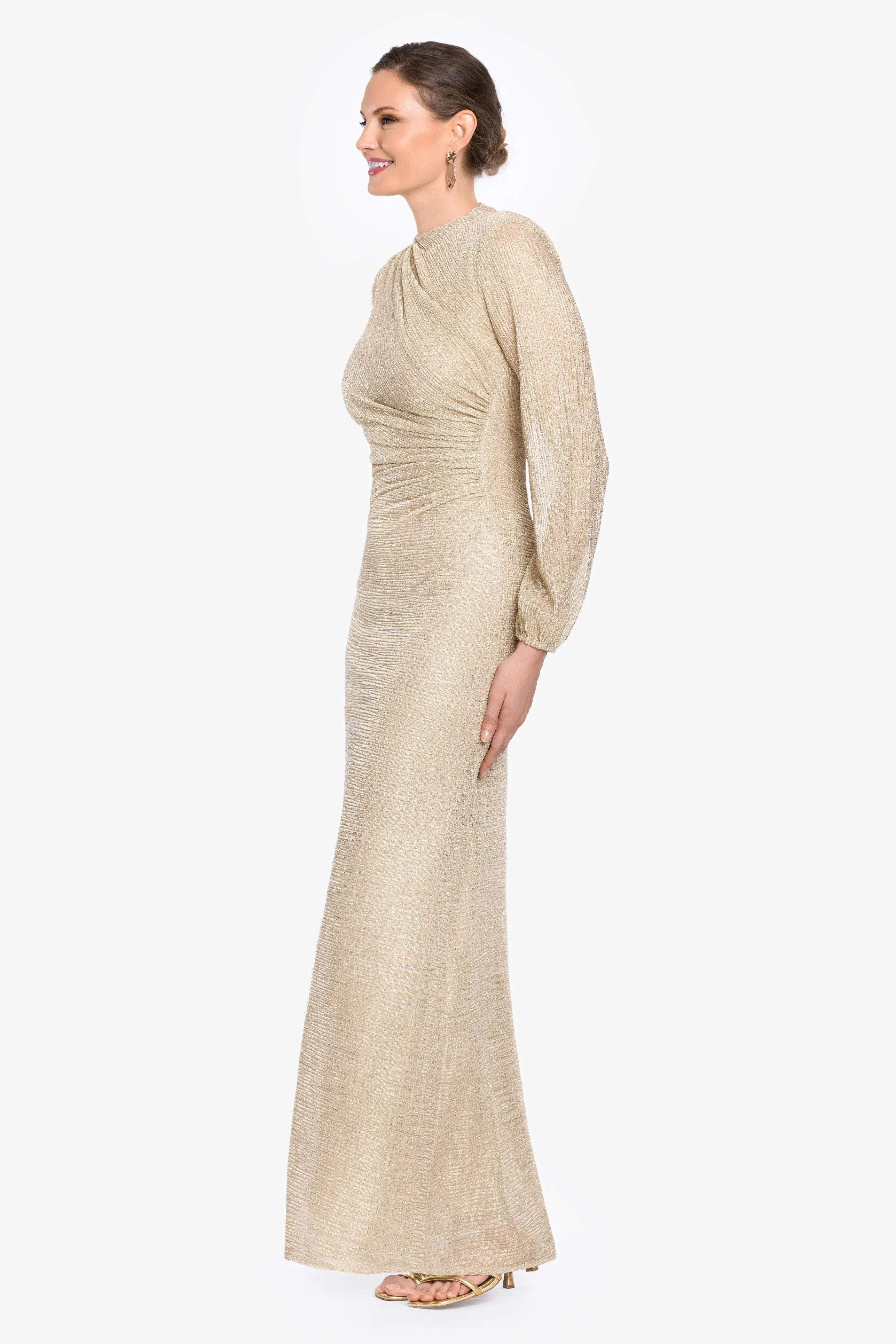 Petite "Jayline" Crinkle Metallic Long Sleeve Floor Length Dress sold by Betsy & Adam product image thumbnail 4