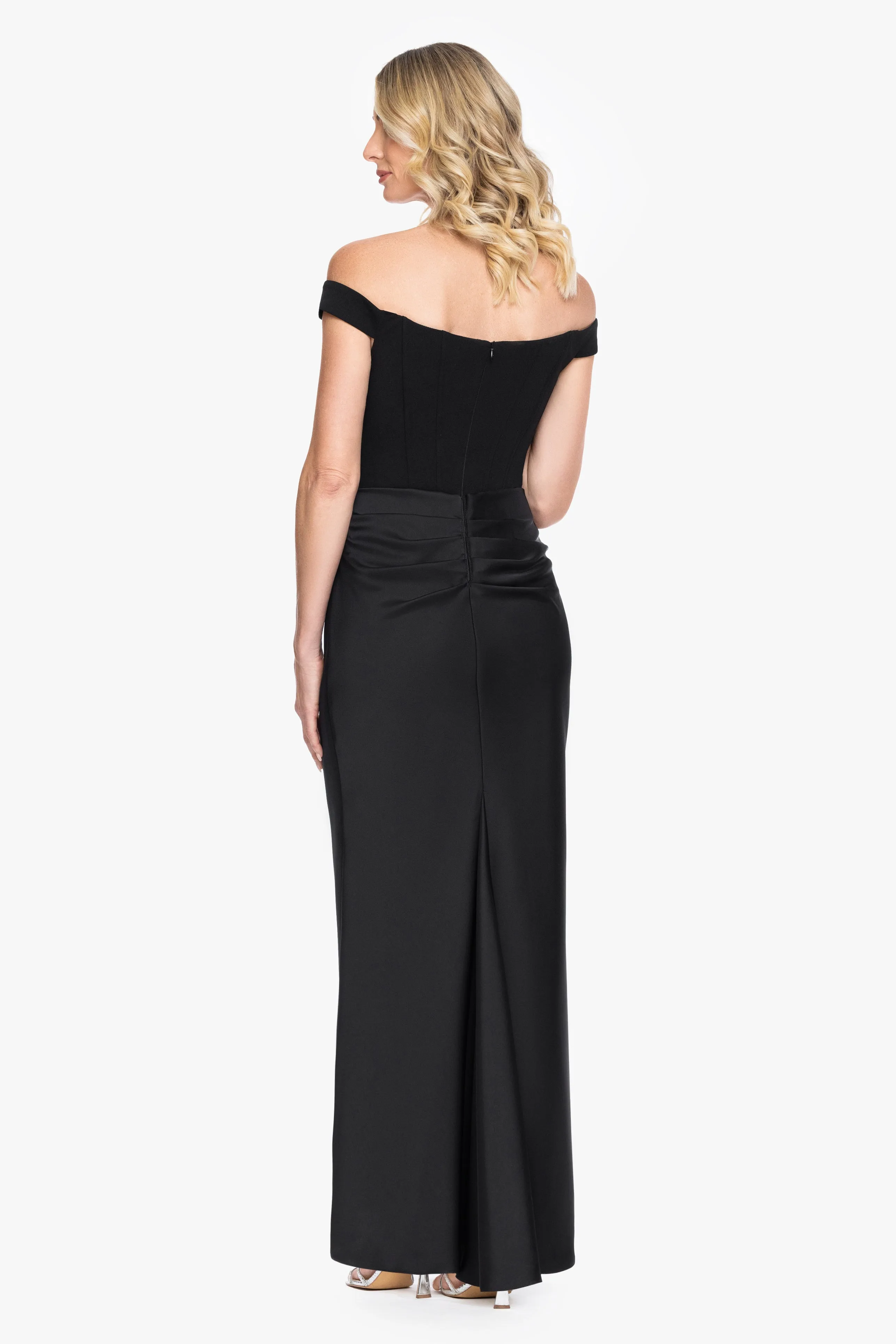 "Callie" Scuba Crepe Satin Combo Rouching Long Dress sold by Betsy & Adam product image thumbnail 3
