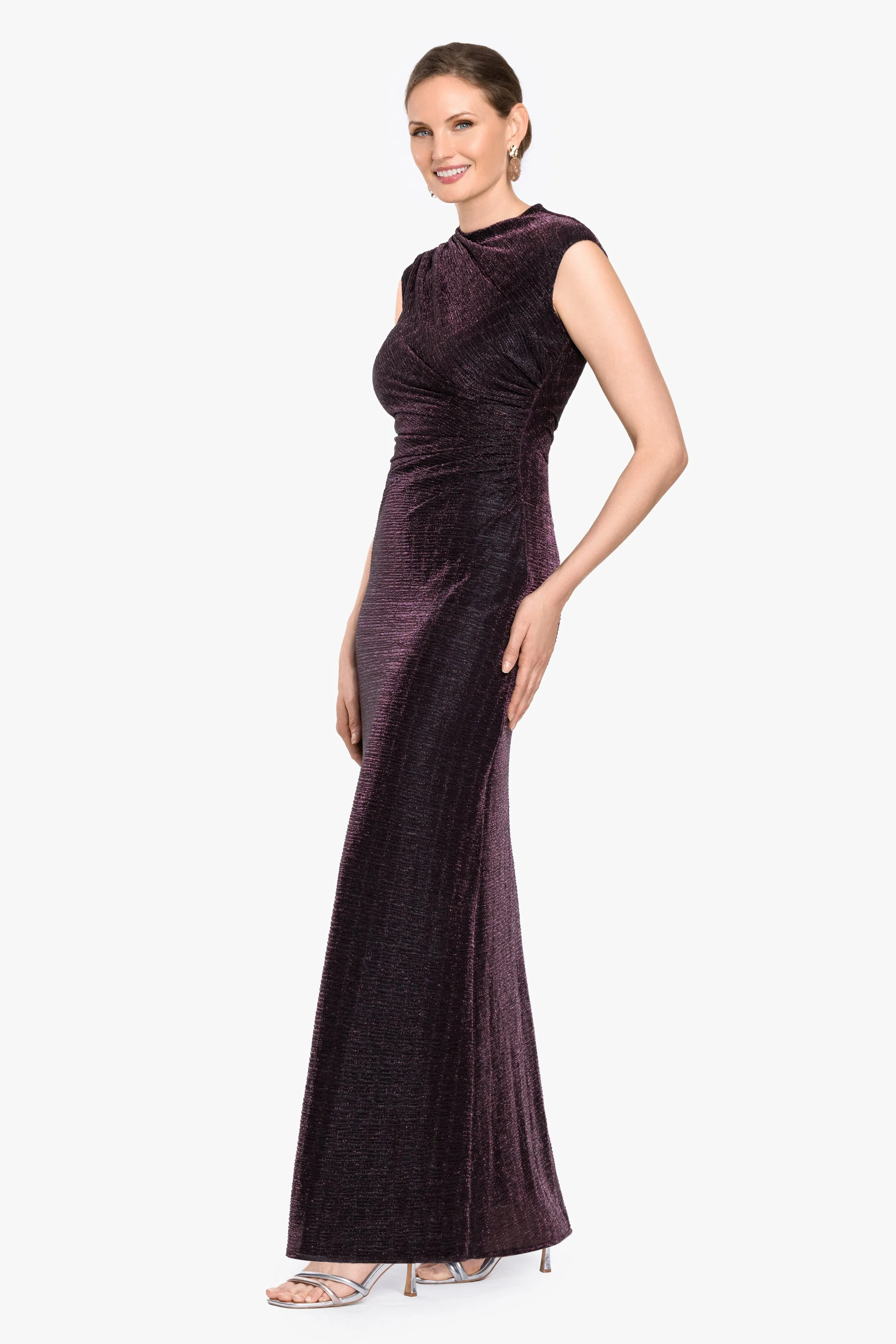 "Bethany" Crinkle Metallic Rouched Floor Length Dress sold by Betsy & Adam product image thumbnail 4