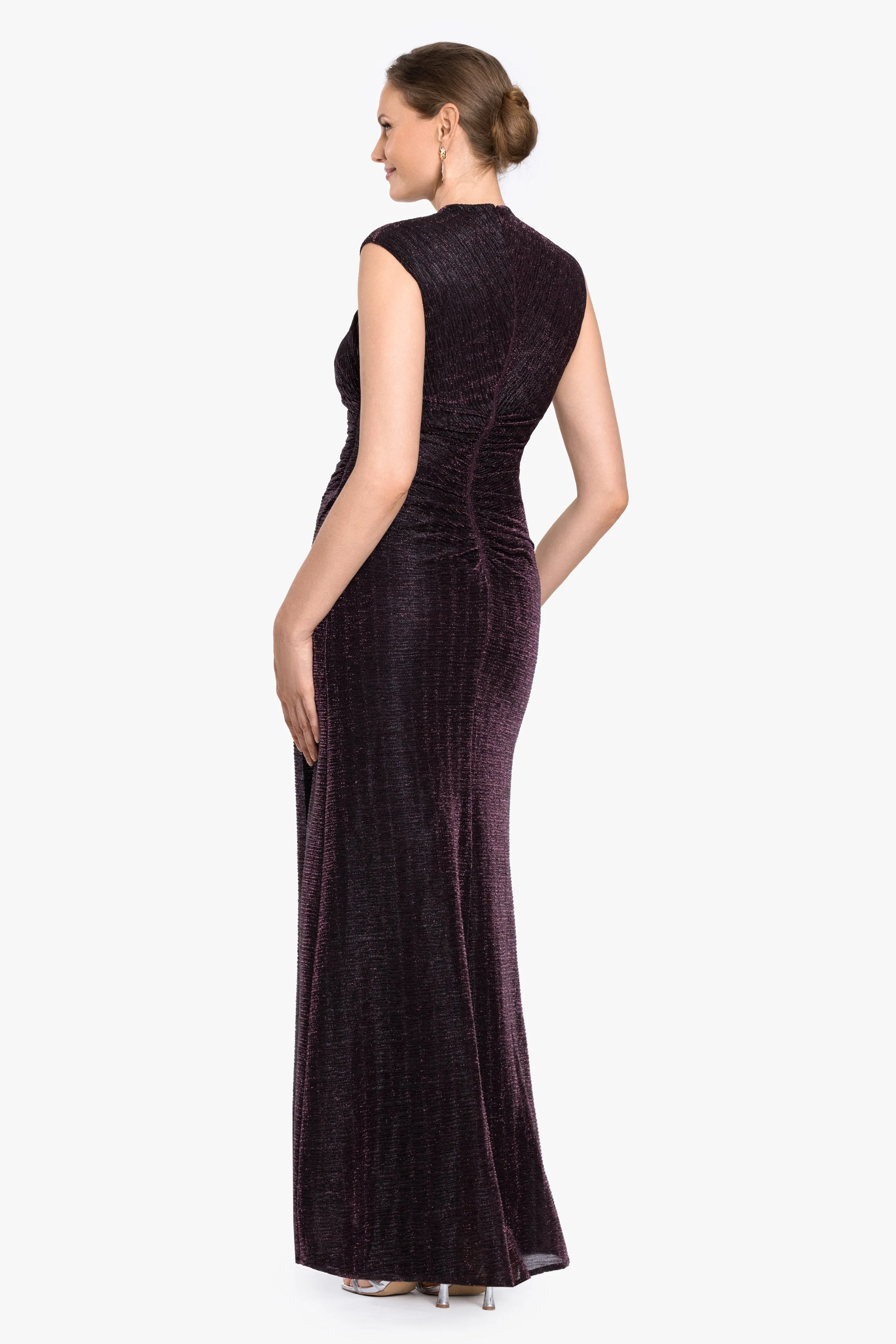 "Bethany" Crinkle Metallic Rouched Floor Length Dress sold by Betsy & Adam product image thumbnail 3