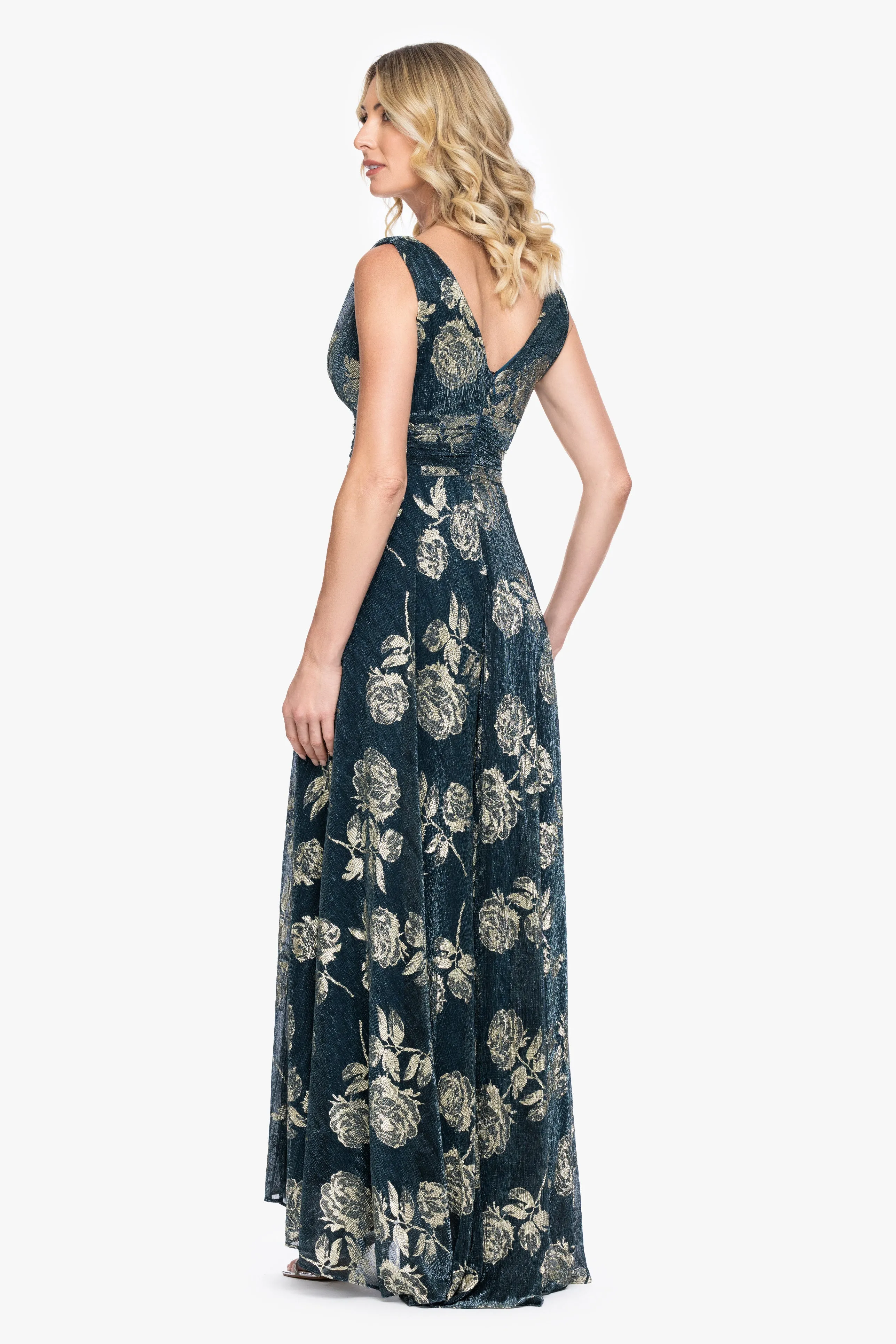 "Cordelia" Metallic Crinkle Print V-Neck Long Dress sold by Betsy & Adam product image thumbnail 3