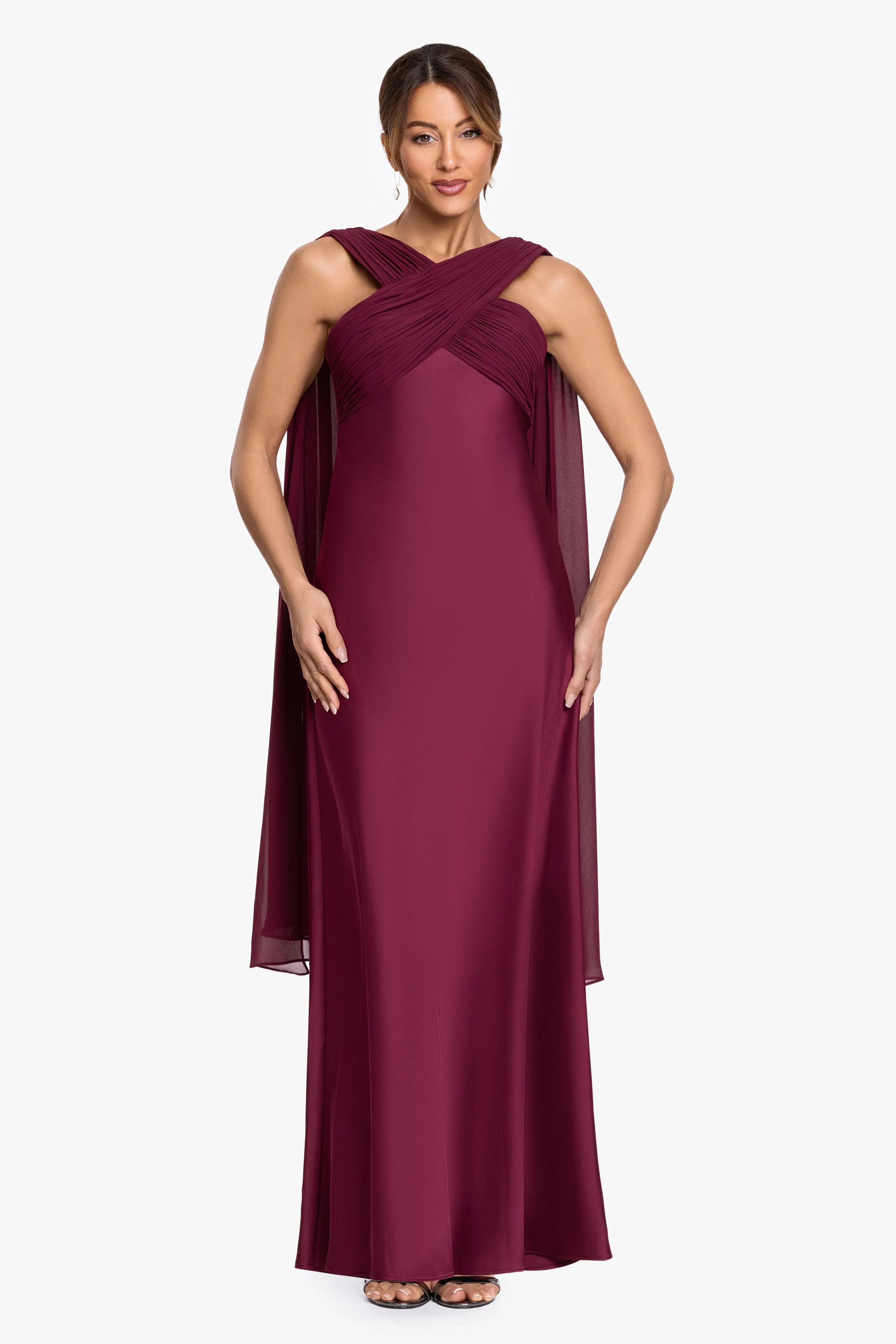 Petite "Amelia" Satin & Chiffon Scarf Halter Long Dress sold by Betsy & Adam product image thumbnail 5