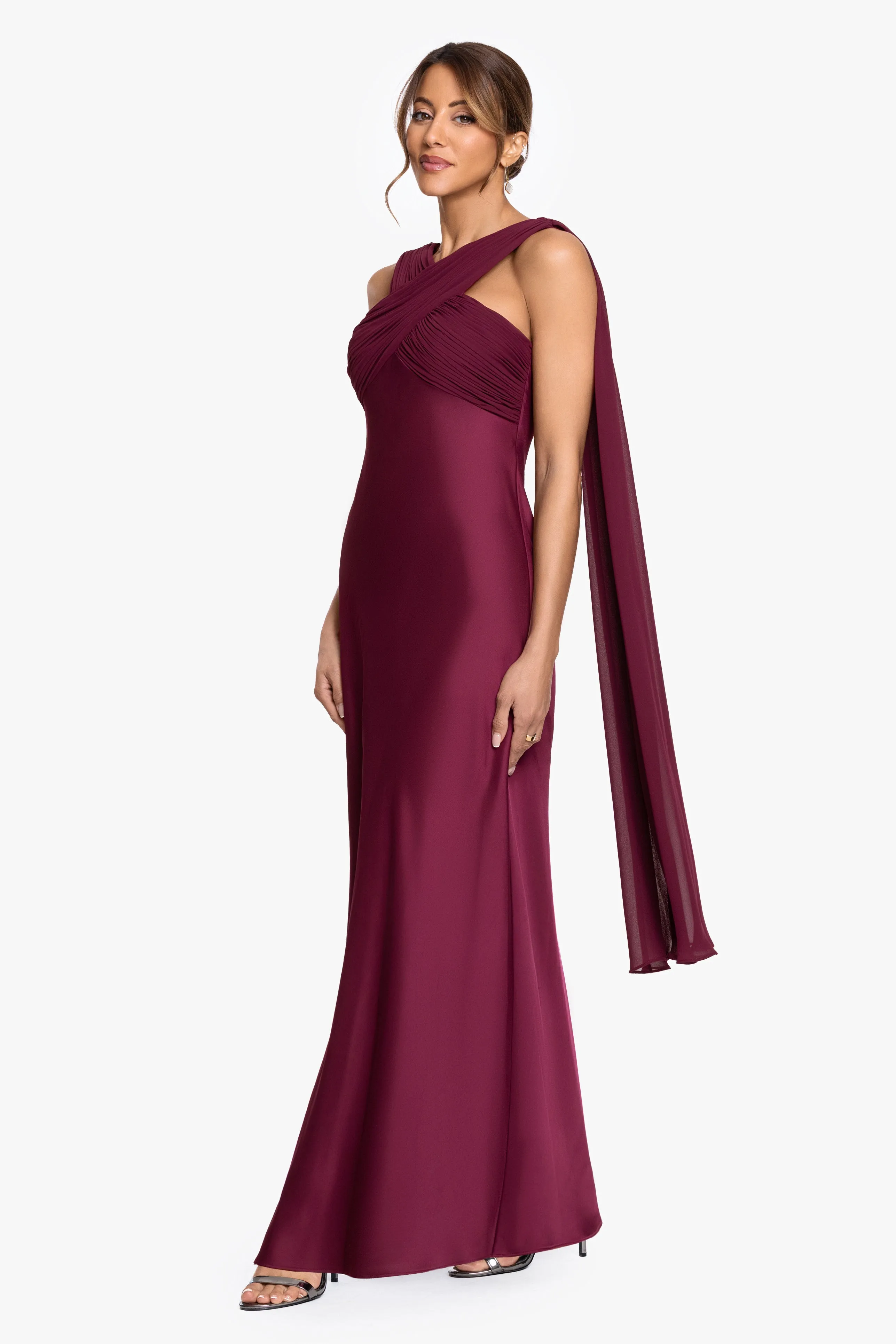 Petite "Amelia" Satin & Chiffon Scarf Halter Long Dress sold by Betsy & Adam product image thumbnail 4
