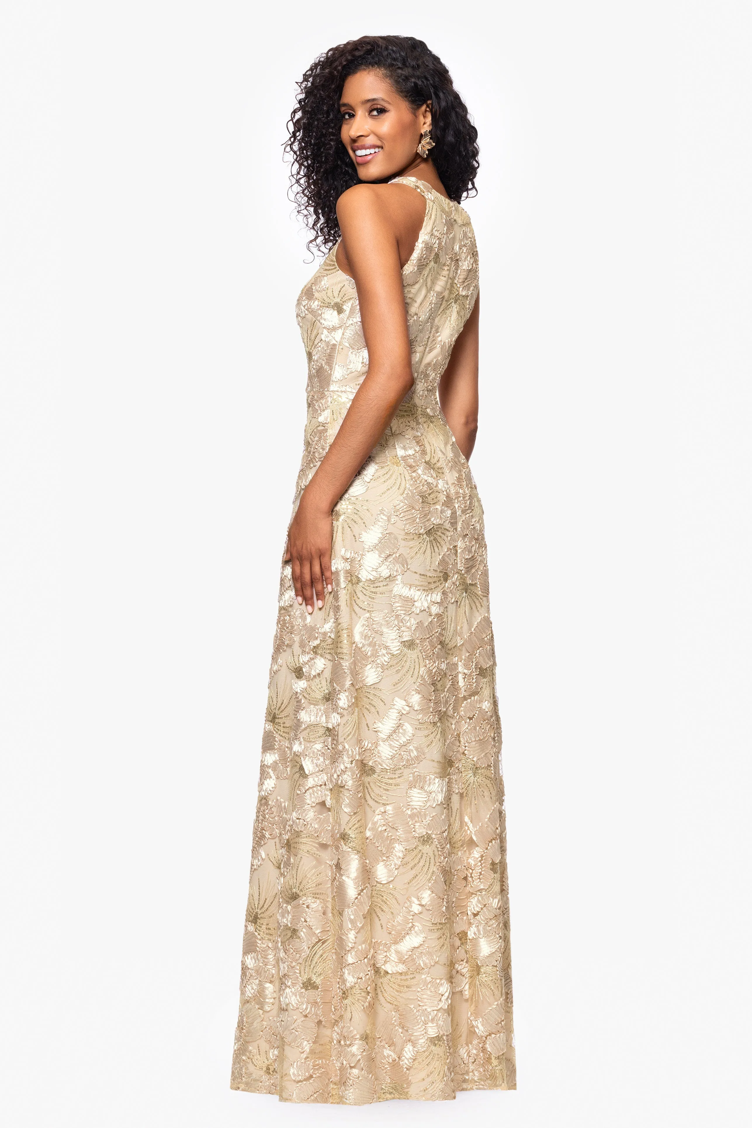 Petite "Fabiana" Halter Neck Soutache and Sequin Floor Length Dress sold by Betsy & Adam product image thumbnail 3