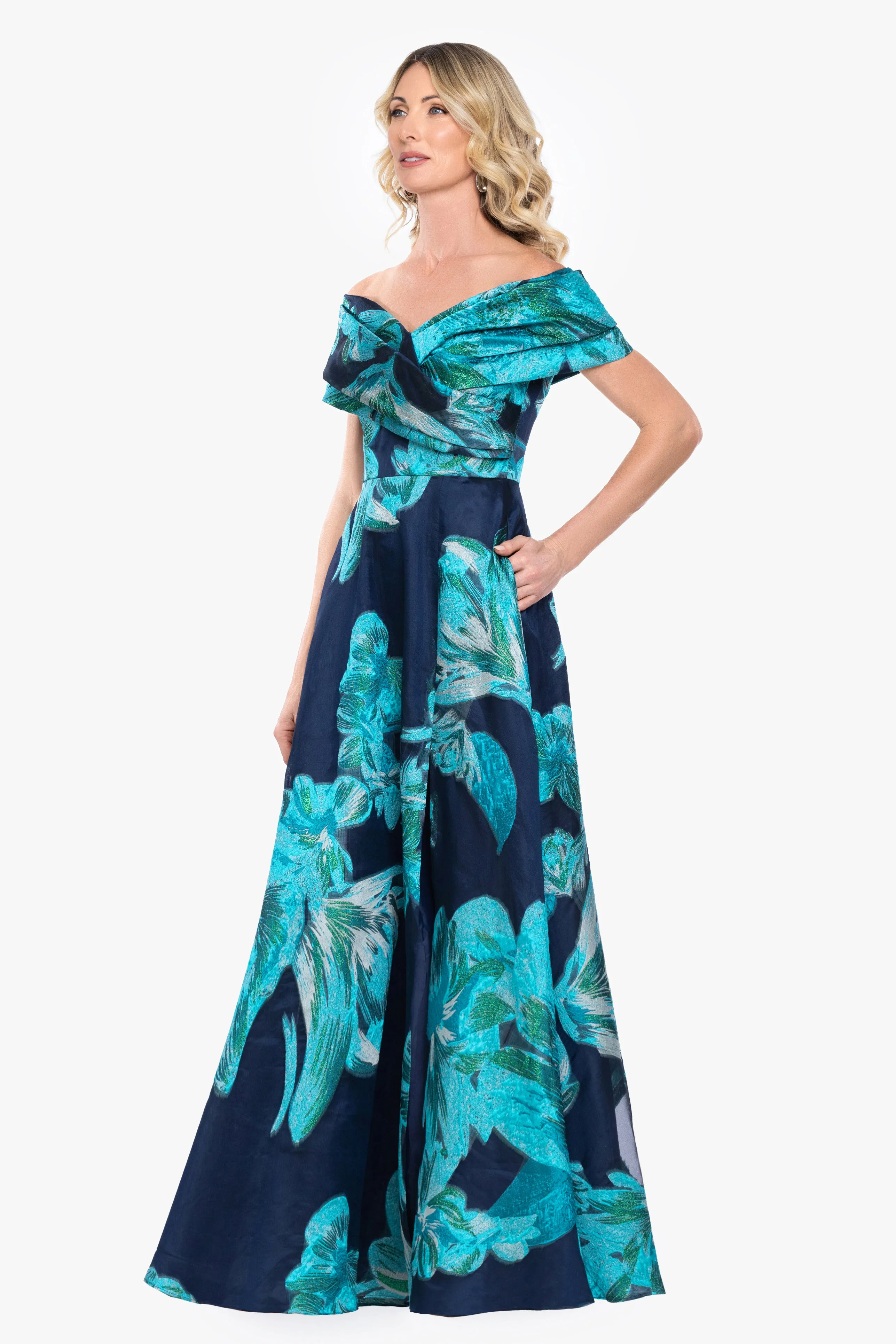 "Liza" Organza Brocade Off The Shoulder Gown sold by Betsy & Adam product image thumbnail 4