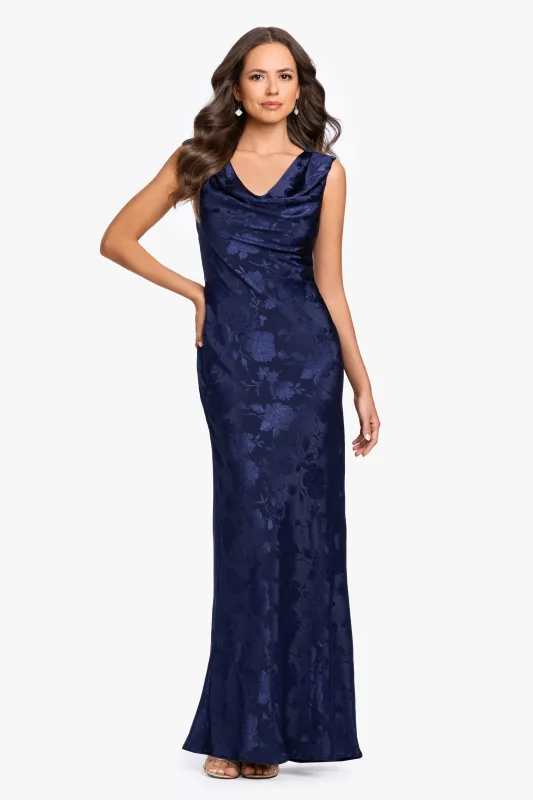 "Kayley" Jacquard Cowl Neck Floor Length Dress made by Betsy & Adam
