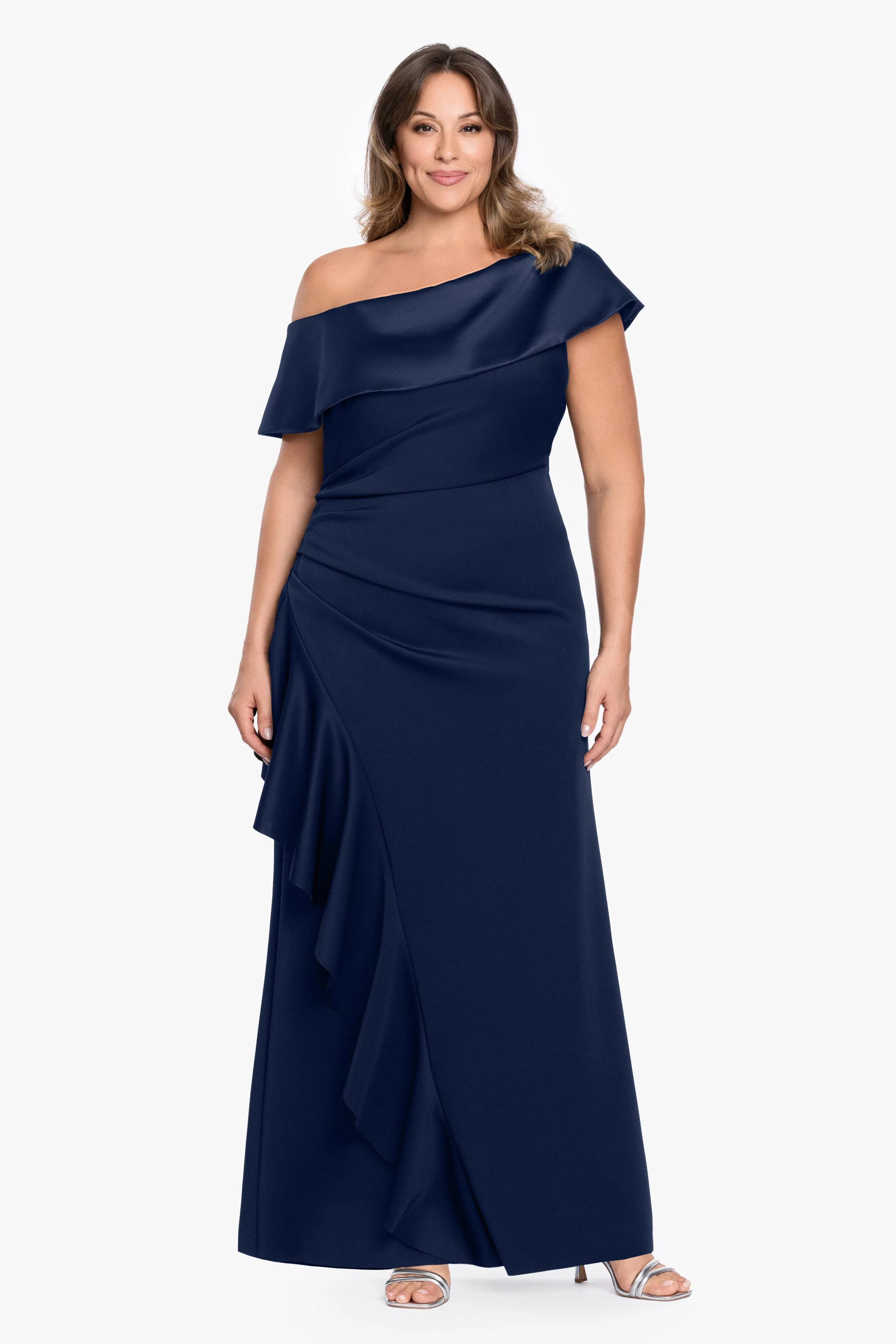 "Mariah" Plus Techno Scuba Off The Shoulder Dress sold by Betsy & Adam
