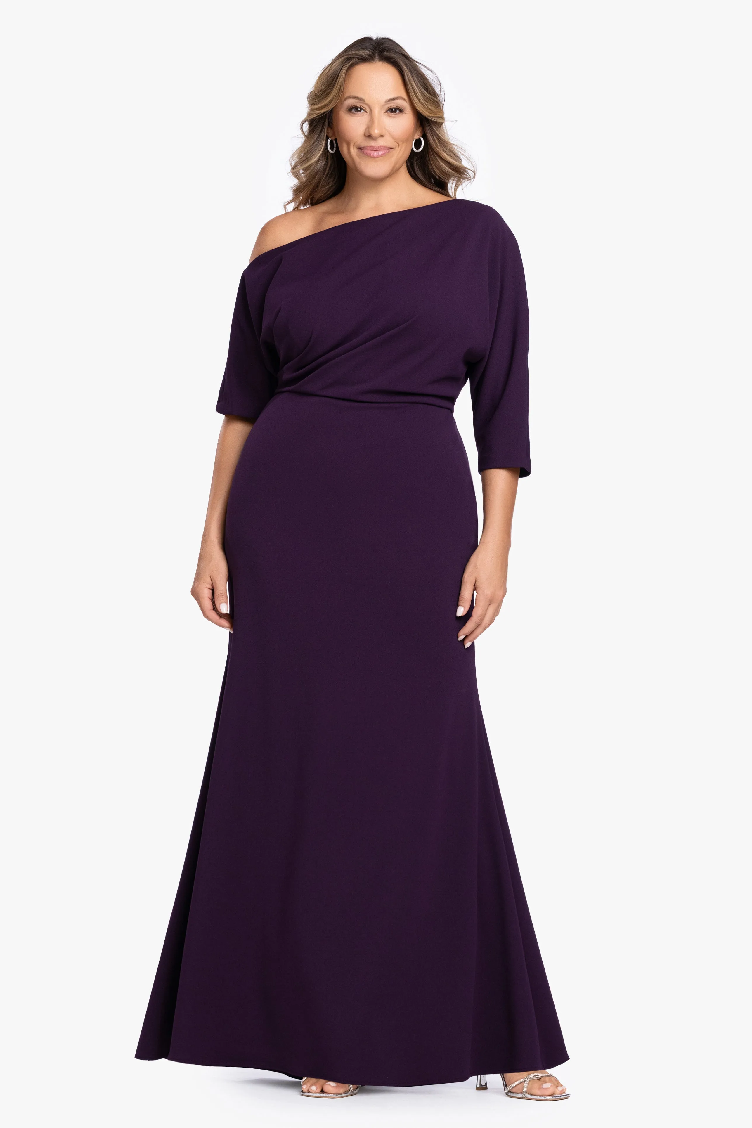 “Madeline” Plus Scuba Crepe Off The Shoulder Dress sold by Betsy & Adam