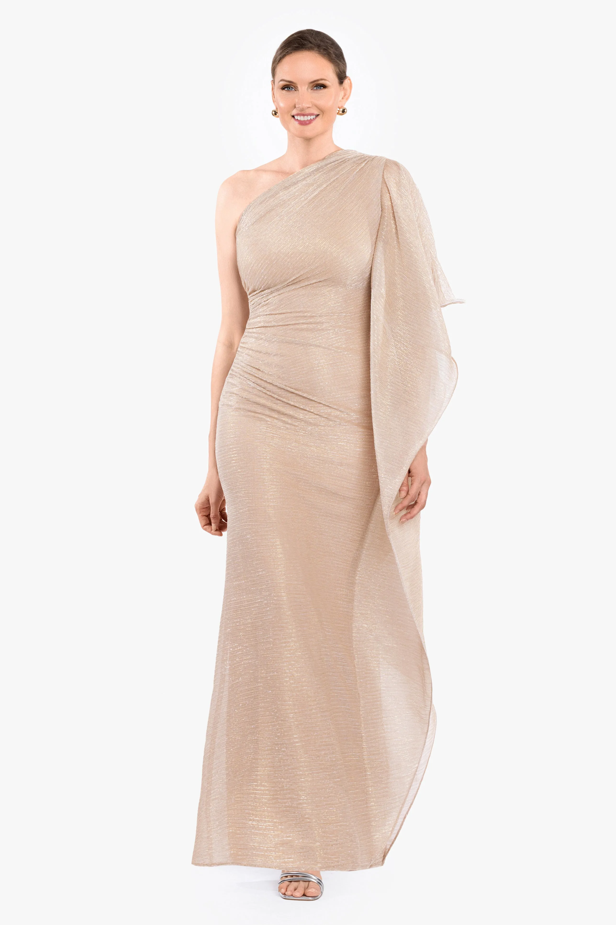 “Graclyn” Metallic One Shoulder Side Ruffle Dress sold by Betsy & Adam product image thumbnail 5