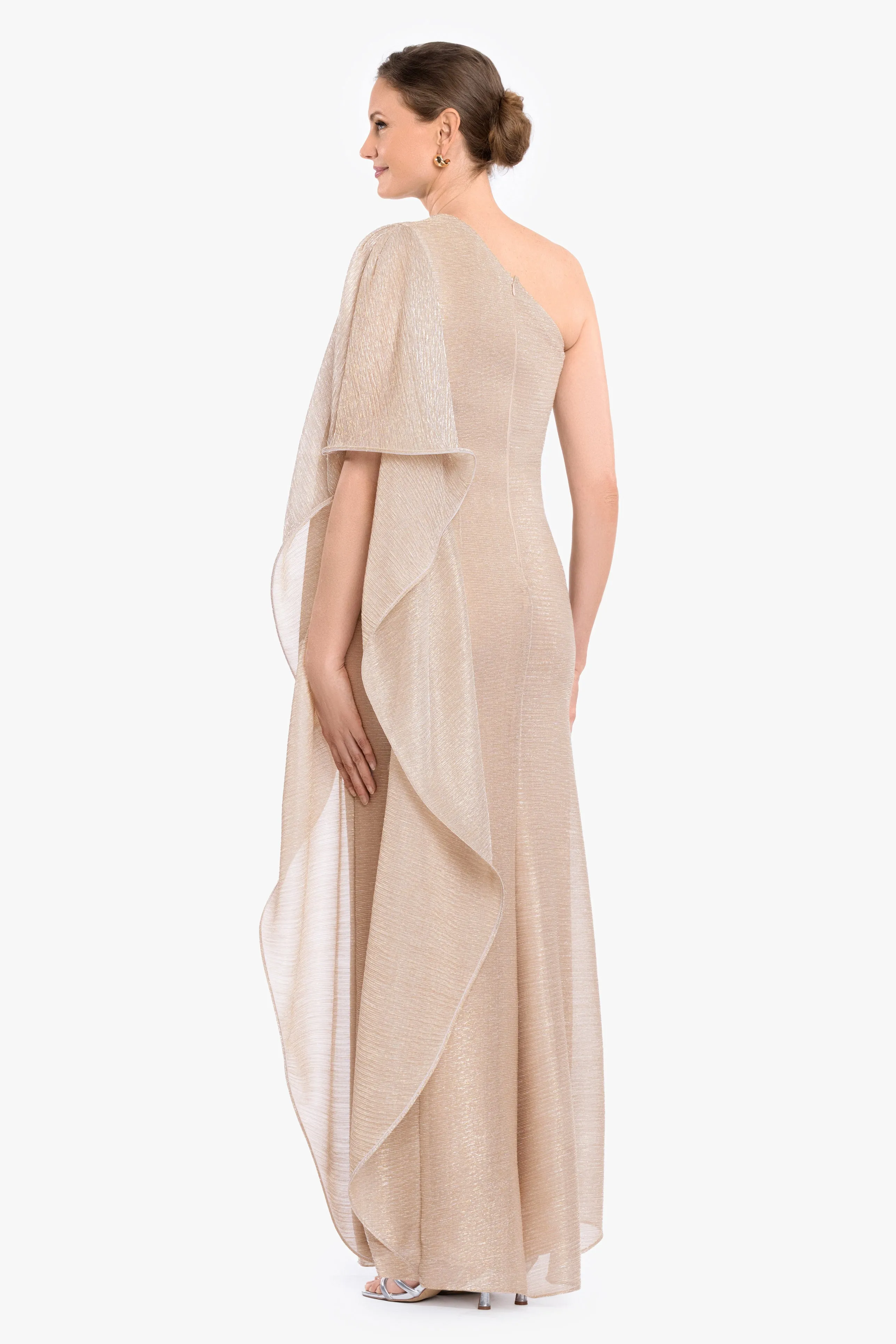 “Graclyn” Metallic One Shoulder Side Ruffle Dress sold by Betsy & Adam product image thumbnail 3