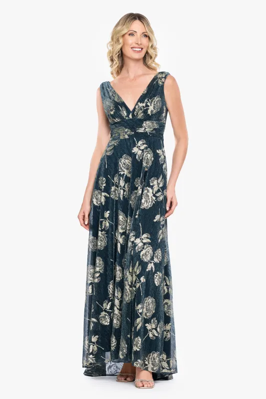 "Cordelia" Metallic Print V-Neck Dress made by Betsy & Adam