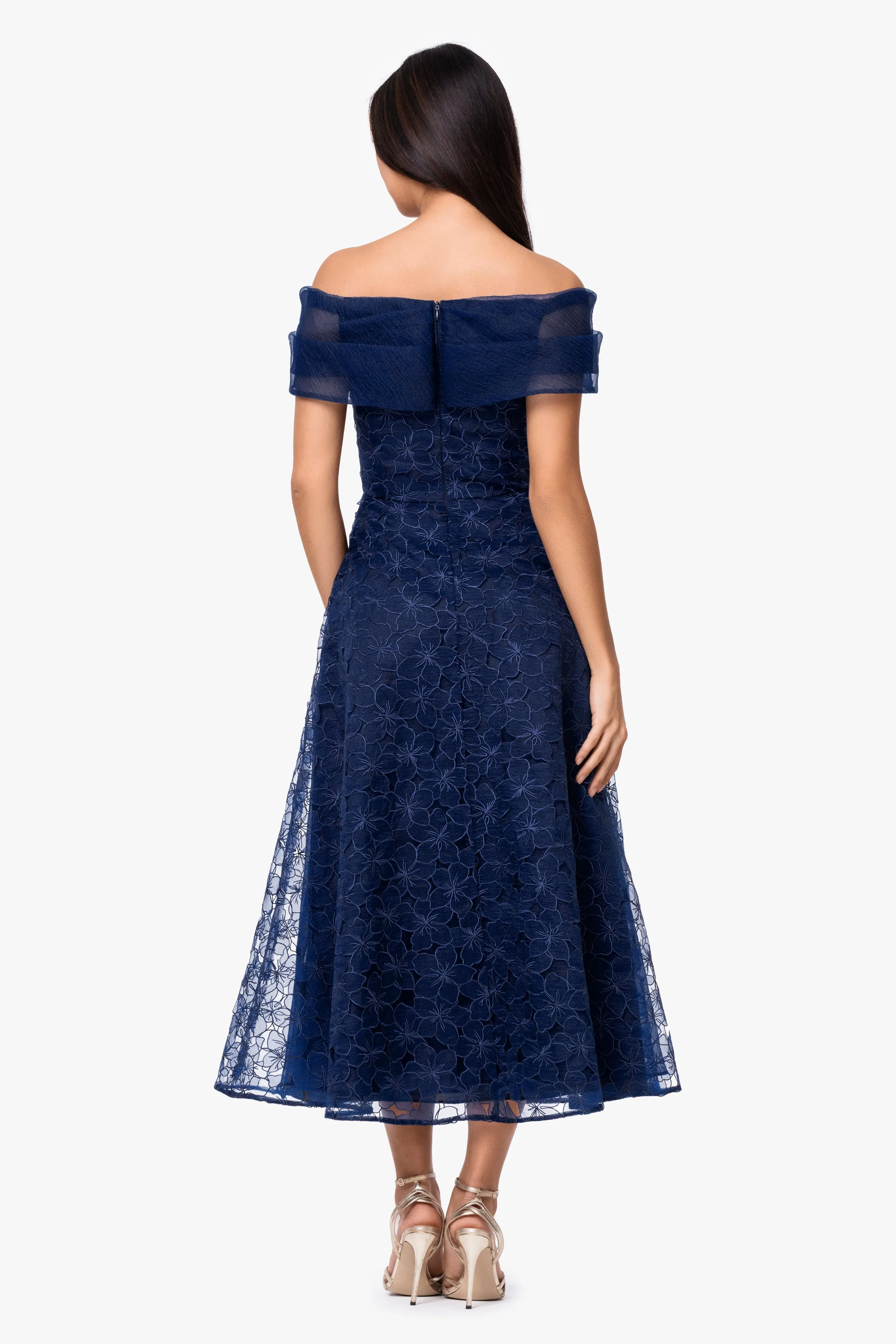 "Tiana" Embellished Gauze Off The Shoulder Midi Dress sold by Betsy & Adam product image thumbnail 3