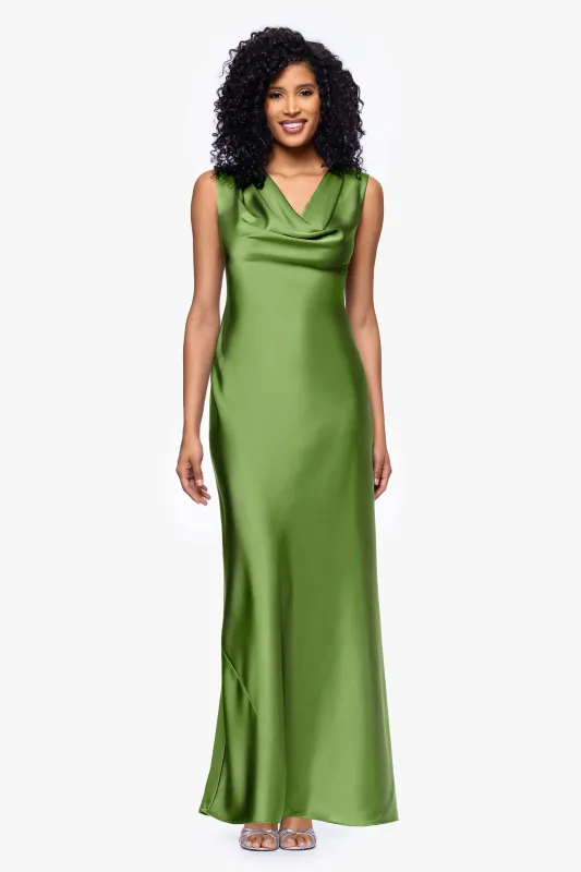 "Amberly" Satin Drape Neck Dress made by Betsy & Adam