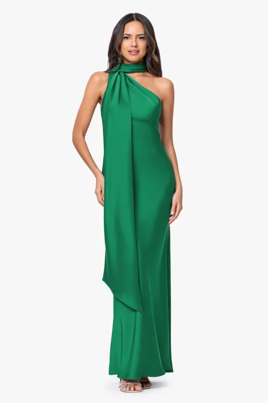 "Fallon" Satin Asymmetrical Necktie Sash Dress made by Betsy & Adam