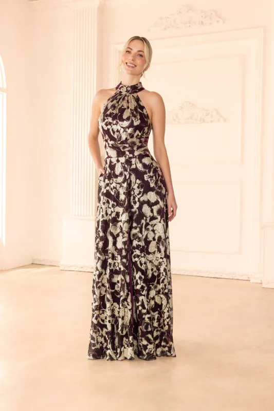 "Alara" Metallic Halter Neck Dress made by Betsy & Adam