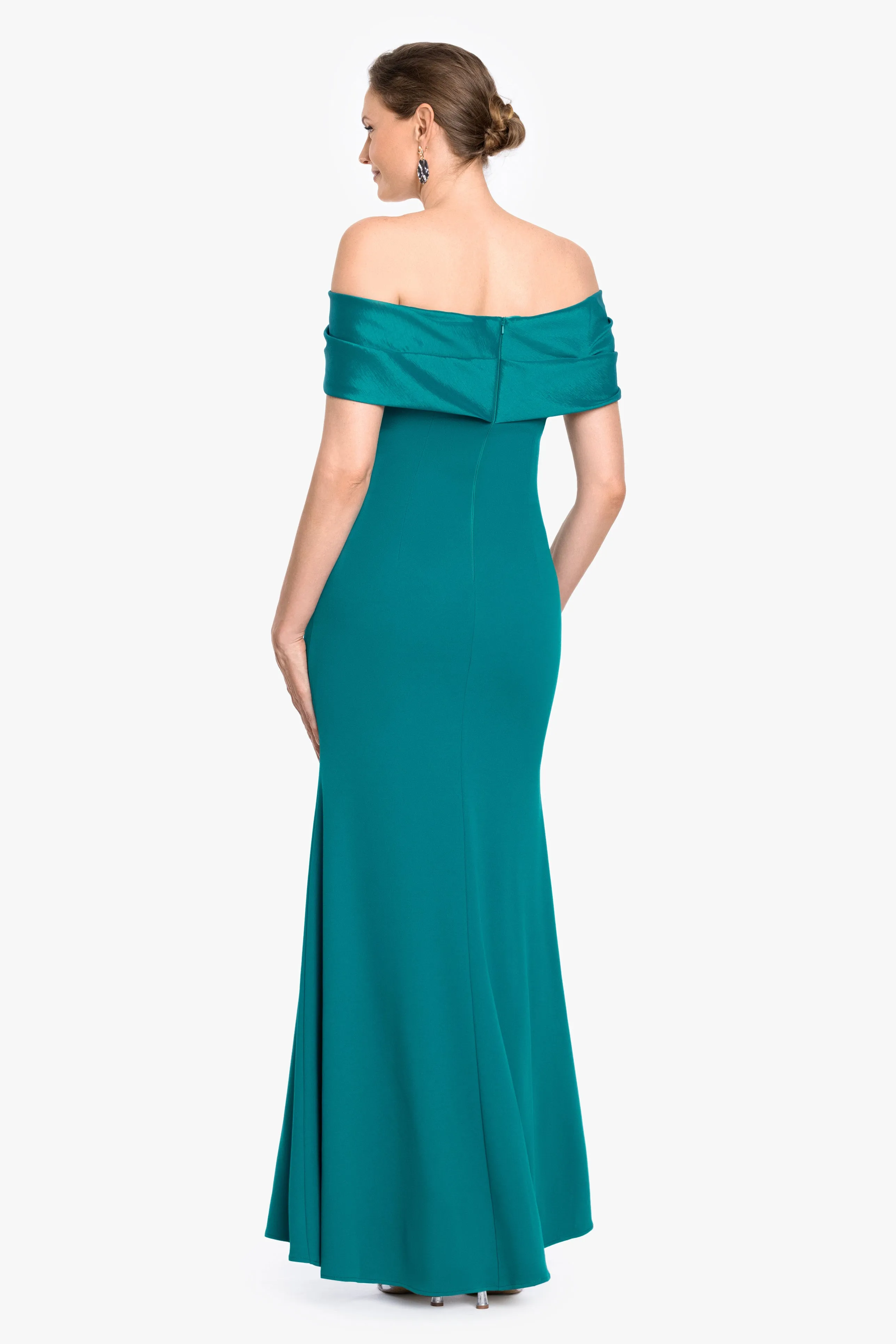 "Michelle" Scuba Crepe Off the Shoulder Taffeta Trim Dress sold by Betsy & Adam product image thumbnail 3