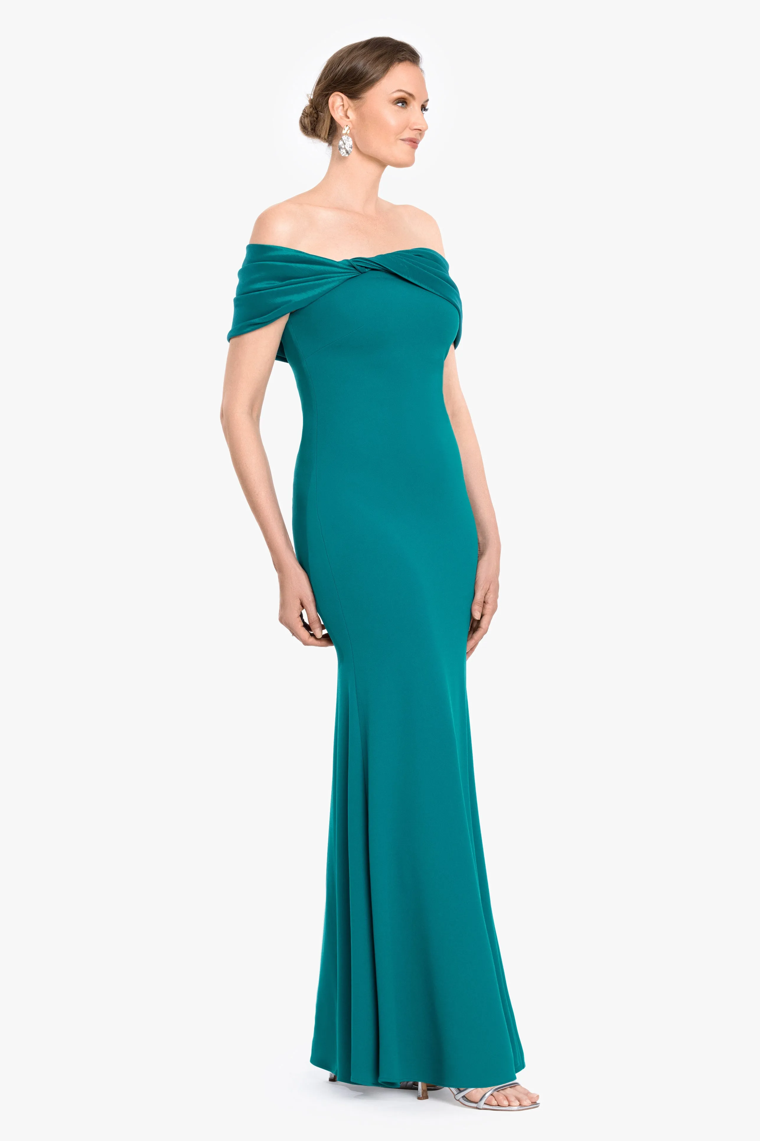 "Michelle" Scuba Crepe Off the Shoulder Taffeta Trim Dress sold by Betsy & Adam product image thumbnail 4