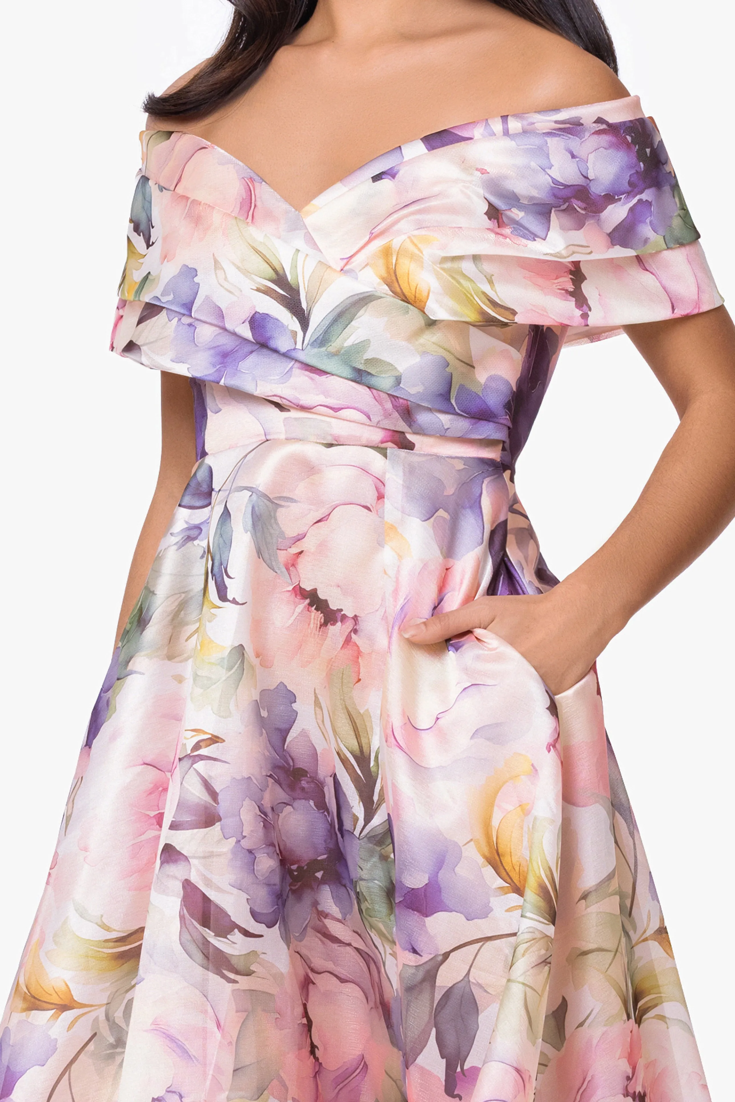 "Serenity" Petite Printed Organza Off The Shoulder Dress sold by Betsy & Adam product image thumbnail 2