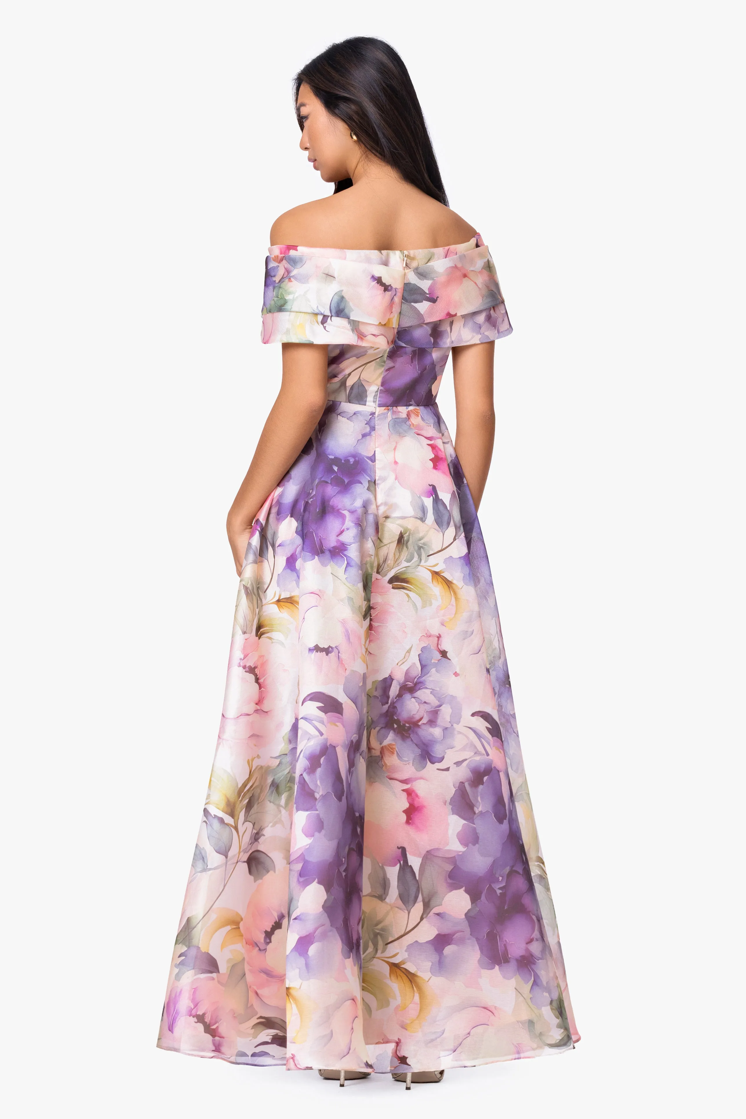 "Serenity" Petite Printed Organza Off The Shoulder Dress sold by Betsy & Adam product image thumbnail 3