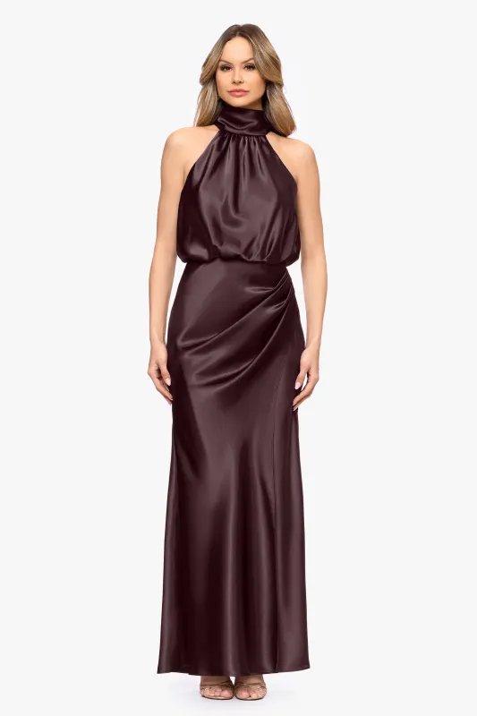 "Tara" Satin Tie Neck Dress made by Betsy & Adam