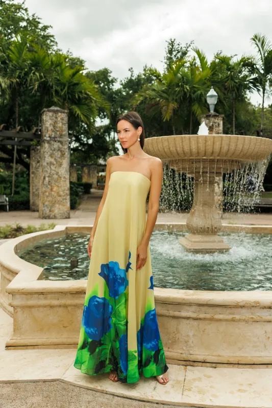 "Carmen" Souffle Floral Chiffon Strapless Dress made by Betsy & Adam