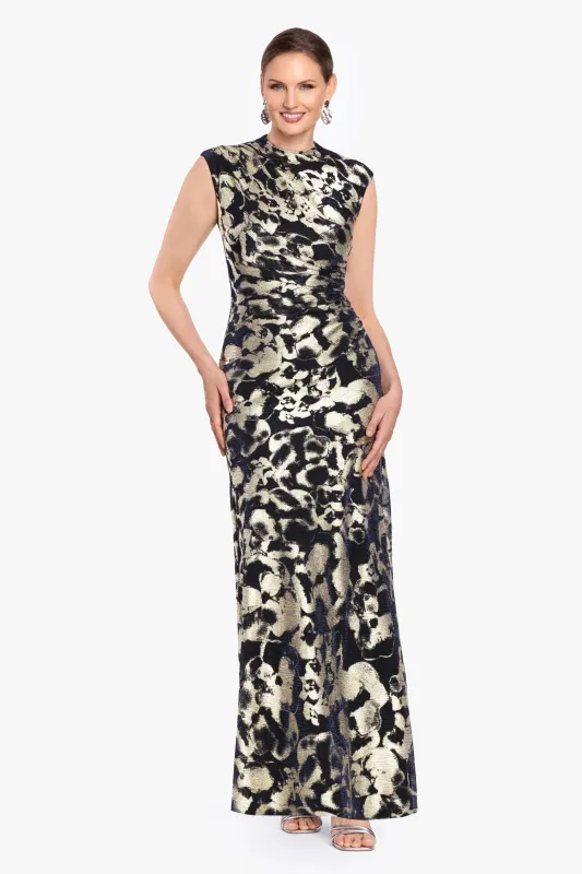 "Cory" Metallic Print Ruched Dress made by Betsy & Adam