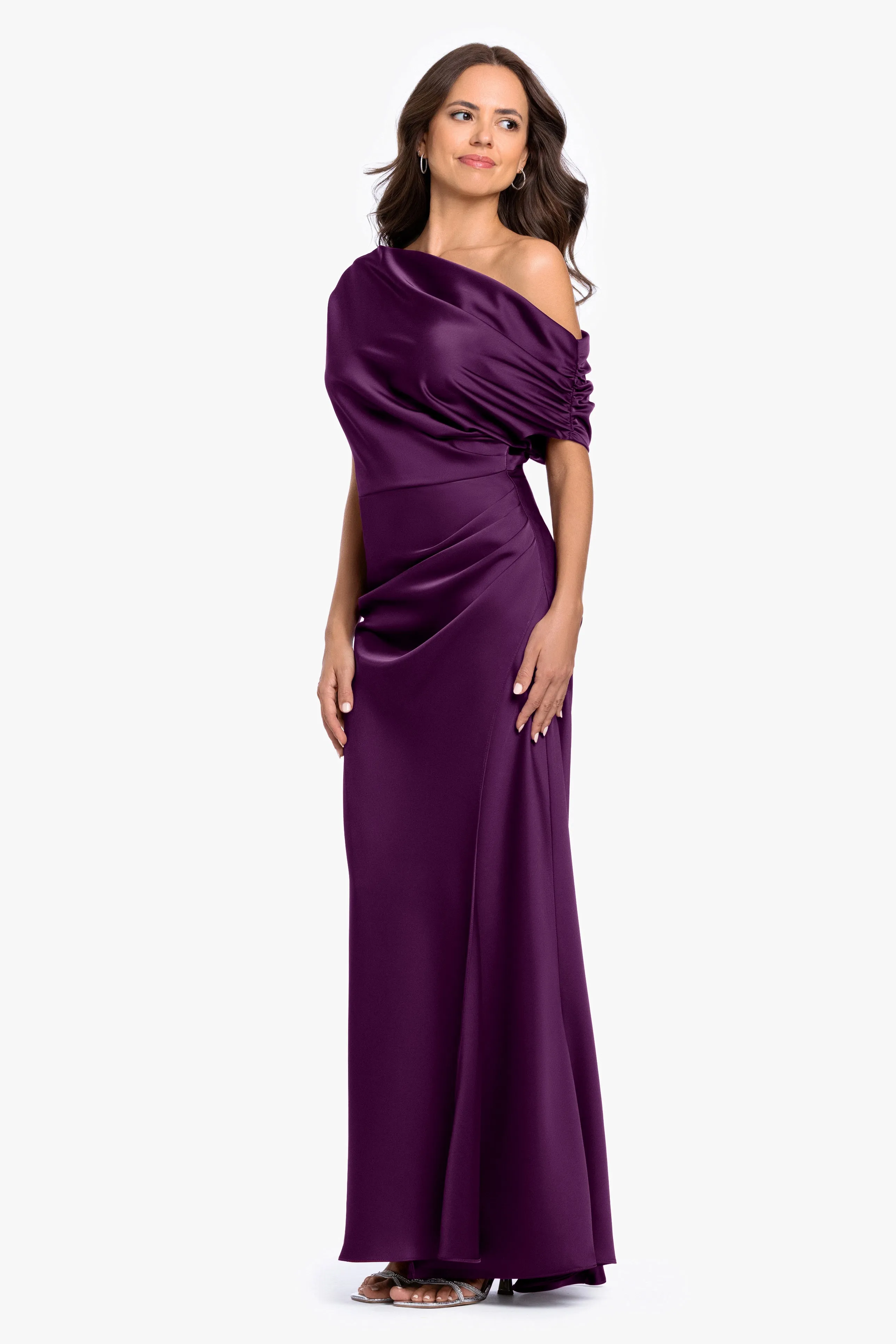 “Hailey” Double Satin Off The Shoulder Ruched Dress sold by Betsy & Adam product image thumbnail 4