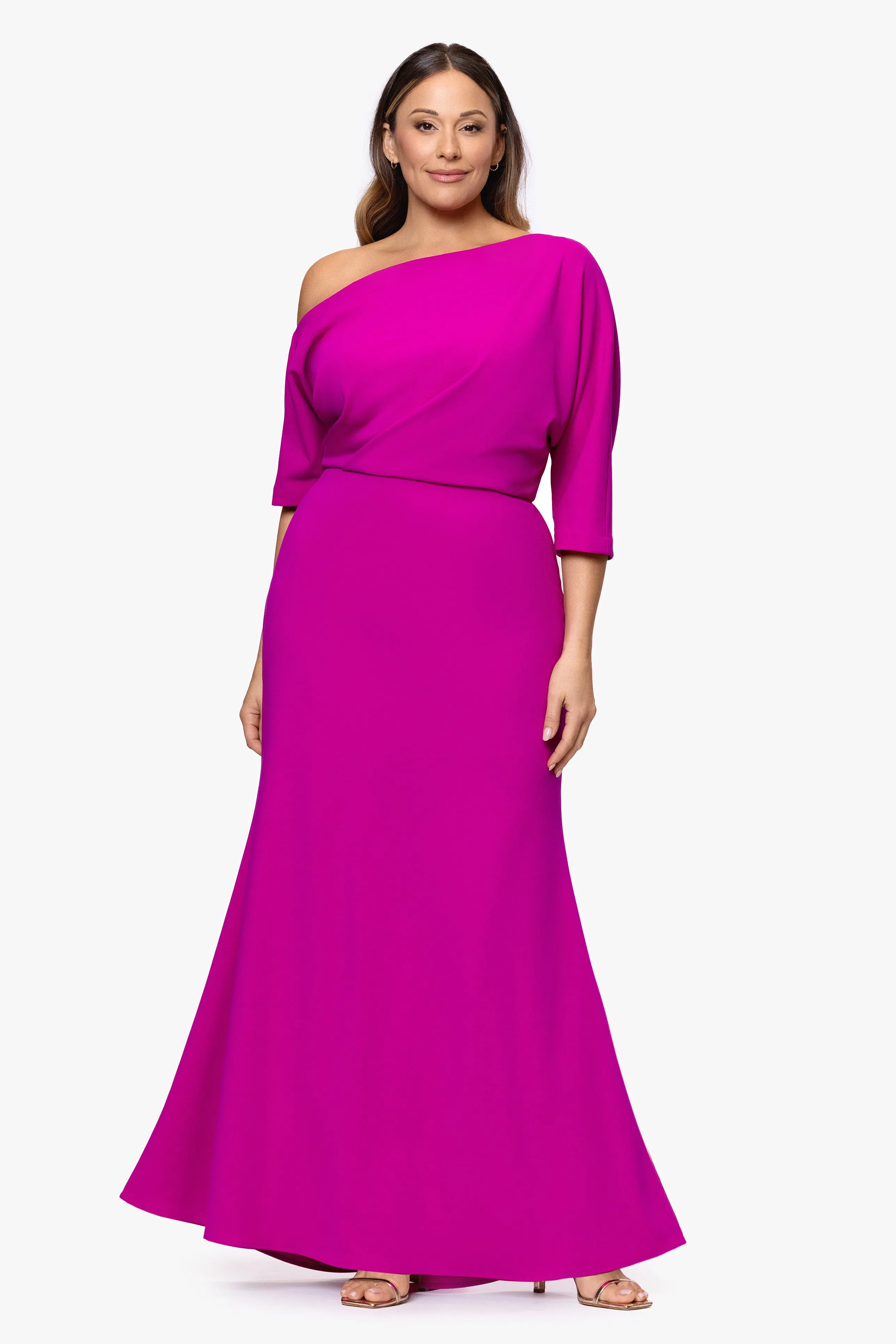 “Madeline” Plus Scuba Crepe Off The Shoulder Dress sold by Betsy & Adam