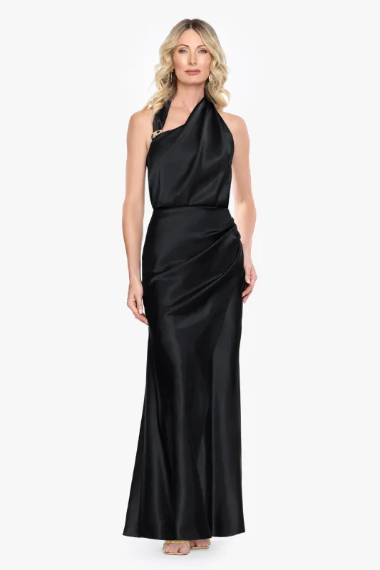 "Willow" Satin Halter Asymmetrical Dress made by Betsy & Adam