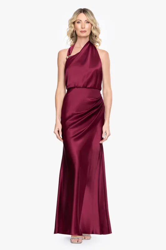 "Willow" Satin Halter Asymmetrical Dress made by Betsy & Adam